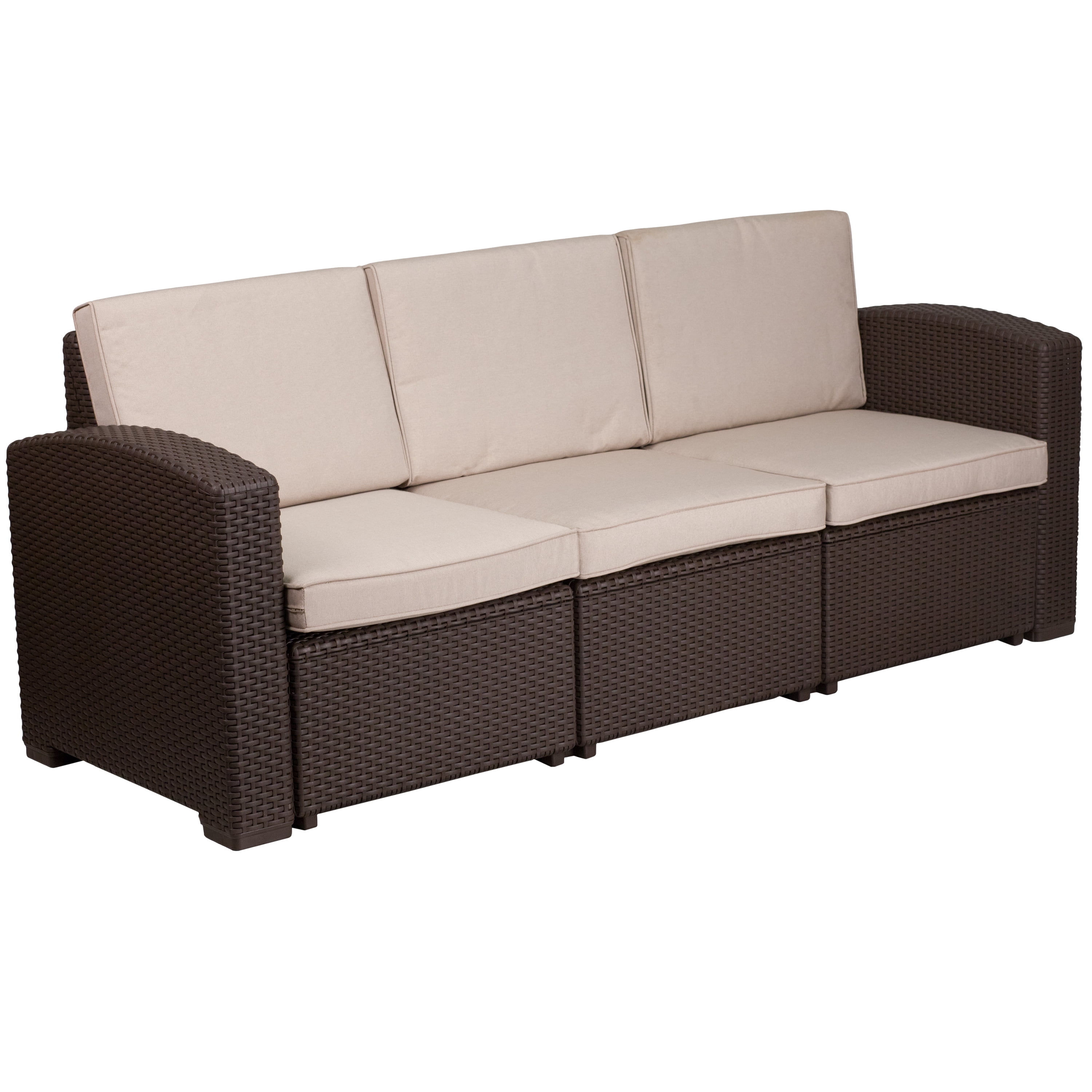 Flash Furniture Seneca 4 Piece Outdoor Faux Rattan Patio Conversation Set (Chocolate Brown, 4-Piece Set) q1jju