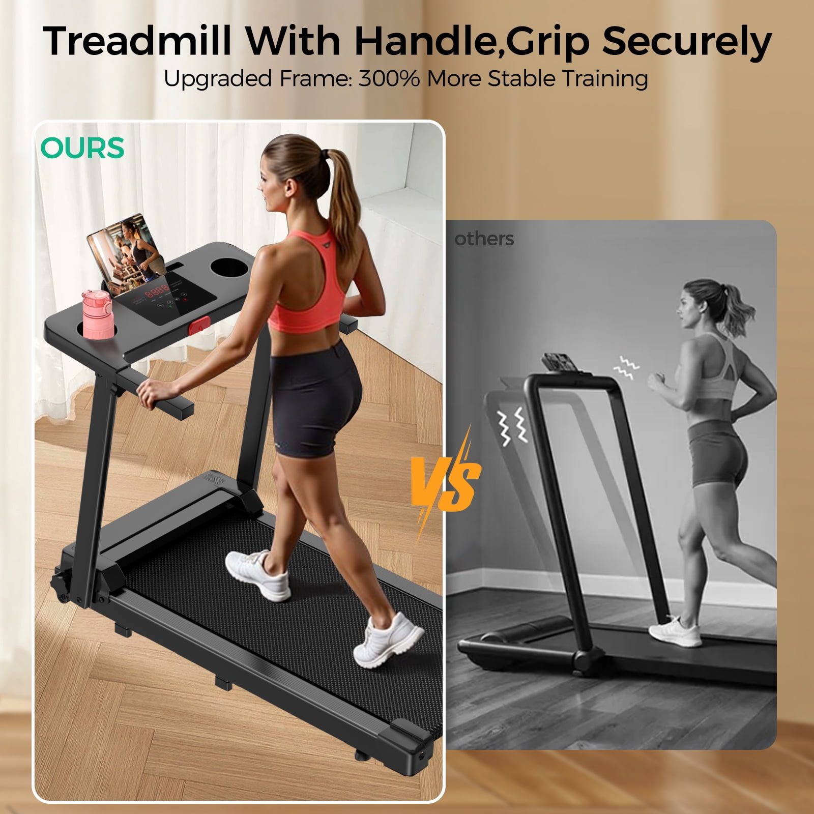 Tomile Folding Treadmill, 3.0 HP Walking Pad for Home Fitness, Compact Running Machine with LED Display (Black, 300 lb Capacity) nsnm6