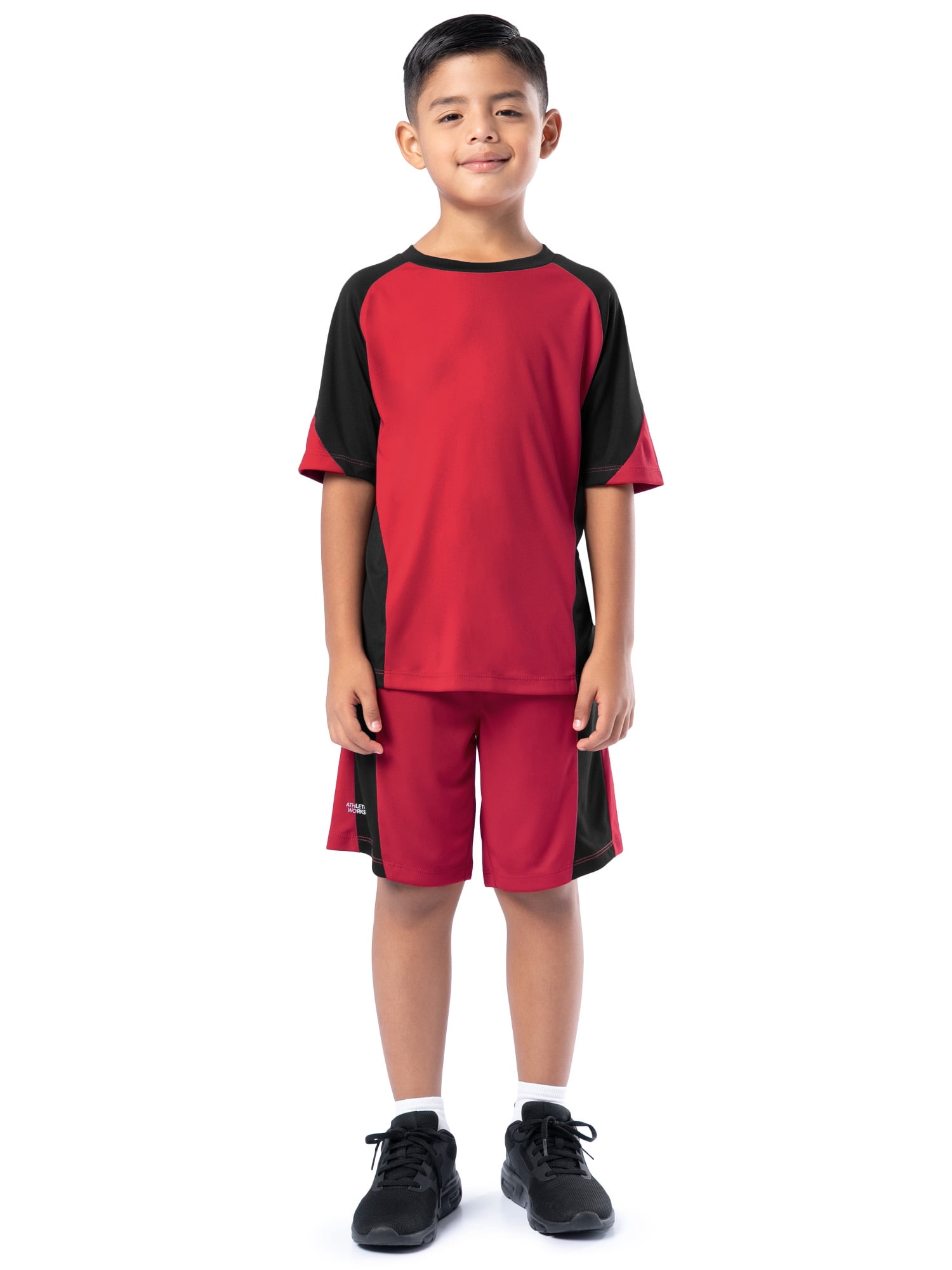 Athletic Works Boy's Active Sport Short Sleeve T-Shirt and Shorts Set (Red, Size 4-18) 576c4