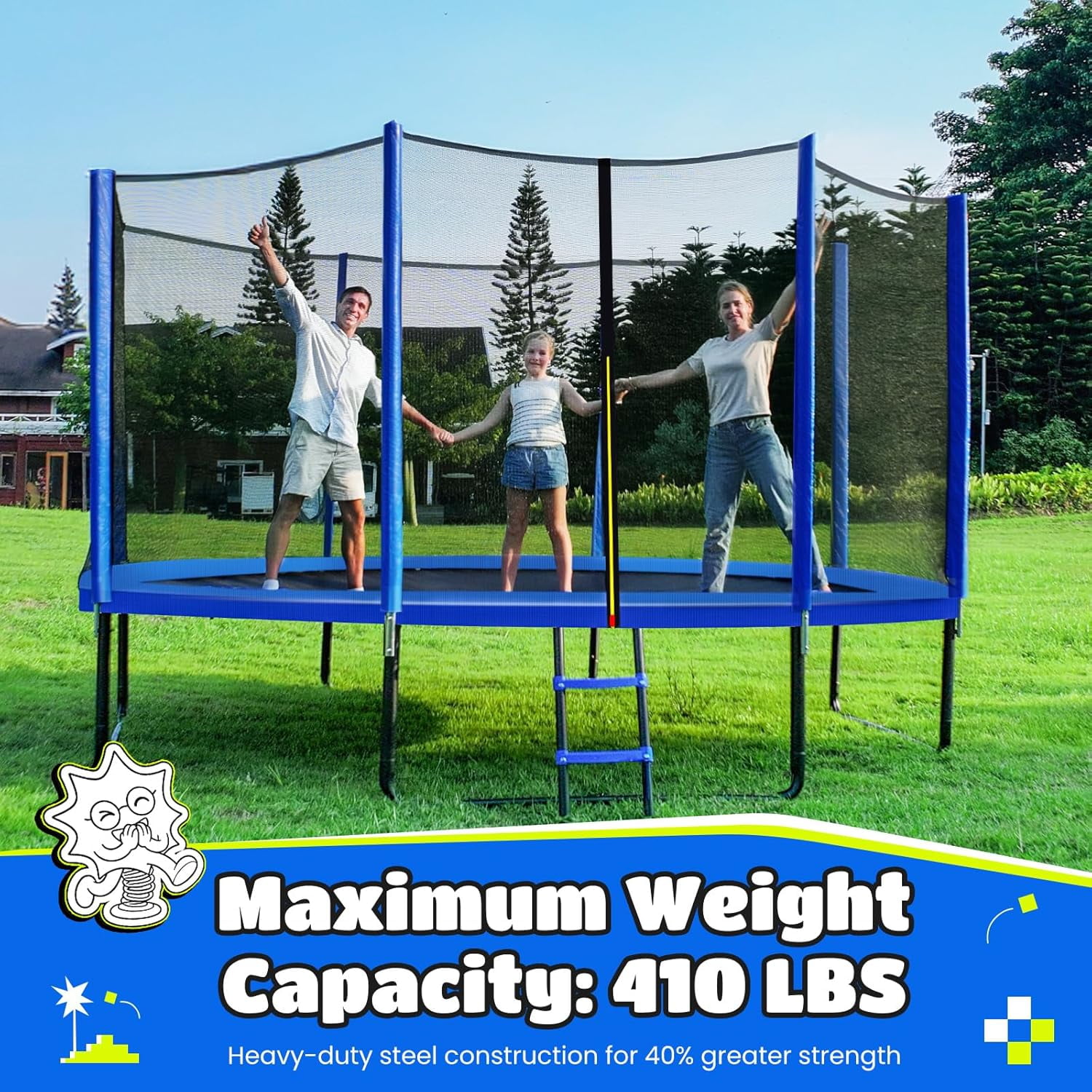 Zupapa Outdoor Backyard Trampoline with Safety Enclosure Net and Ladder (Blue, 14 ft) rnk8d