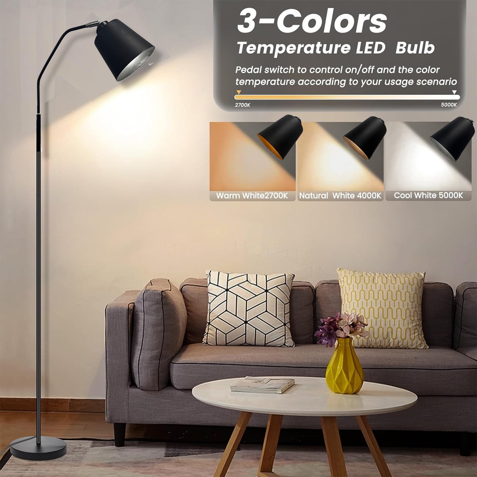 Golyzmt Modern Dimmable LED Floor Lamp, Adjustable Height Standing Light for Living Room and Bedroom (Black, 60 in) j32dq