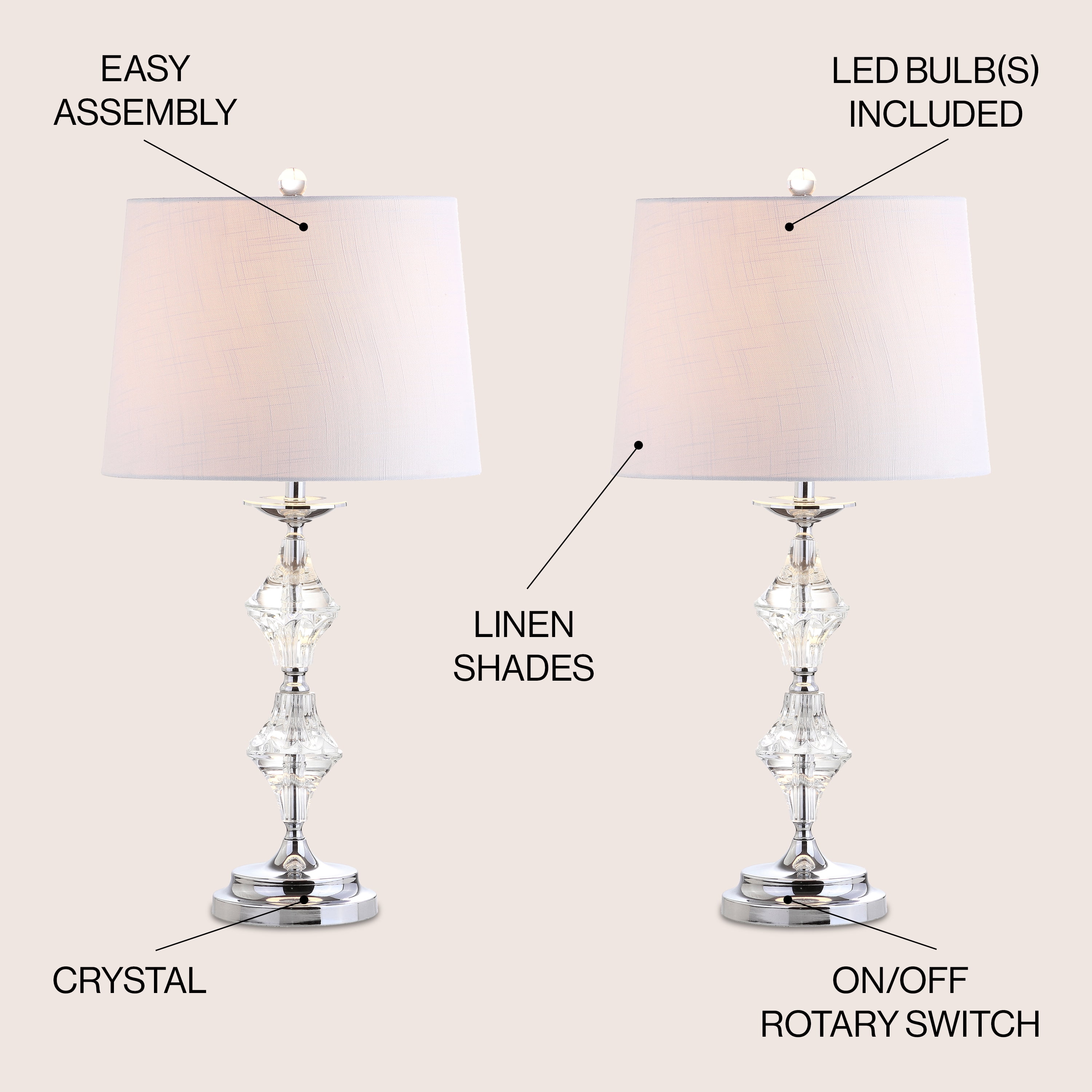 JONATHAN Y Madison Crystal LED Table Lamp Set, Modern Decorative Lighting for Living Room and Bedroom (Clear/Chrome, 27.5 in, Set of 2) a85rw