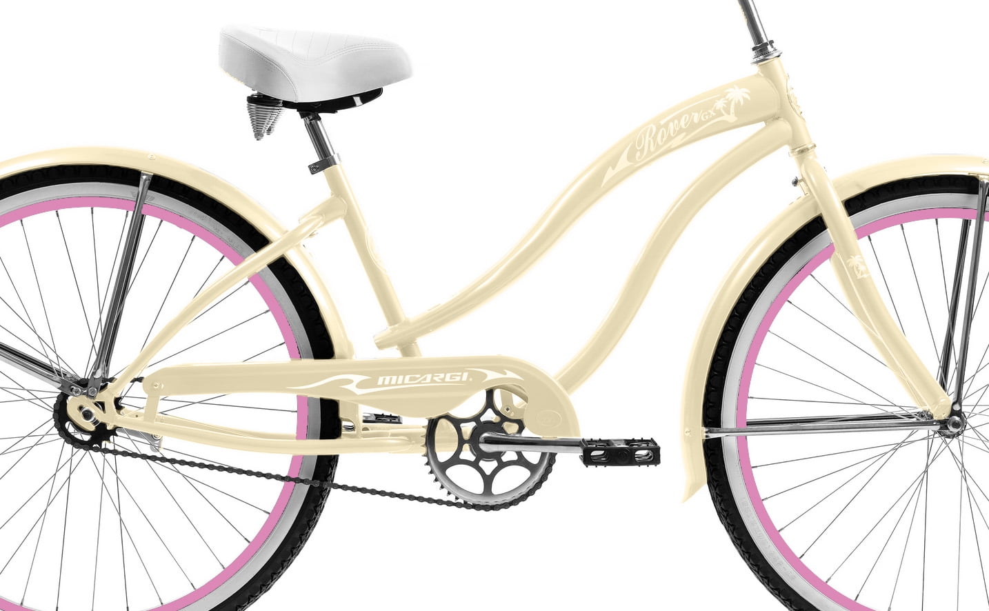Wonder Wheels 26 in. Beach Cruiser Bicycle, Single Speed Bike with Fenders (Vanilla & Pink, 26 in.) 078ug