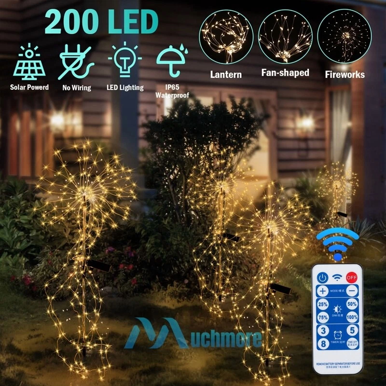Purely Elizabeth 200 LED Solar Fairy Lights Waterproof Outdoor Decorative String Lighting (Warm White, 72 ft) udzvm