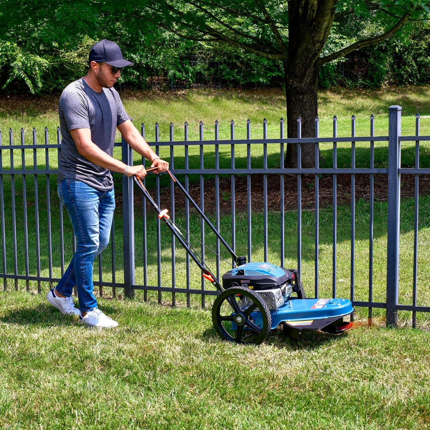 Senix 22 in. Walk-Behind Gas String Trimmer, 160cc 4-Cycle Brush Cutter with 5-Position Height Adjustment (22 in.) jj8cd