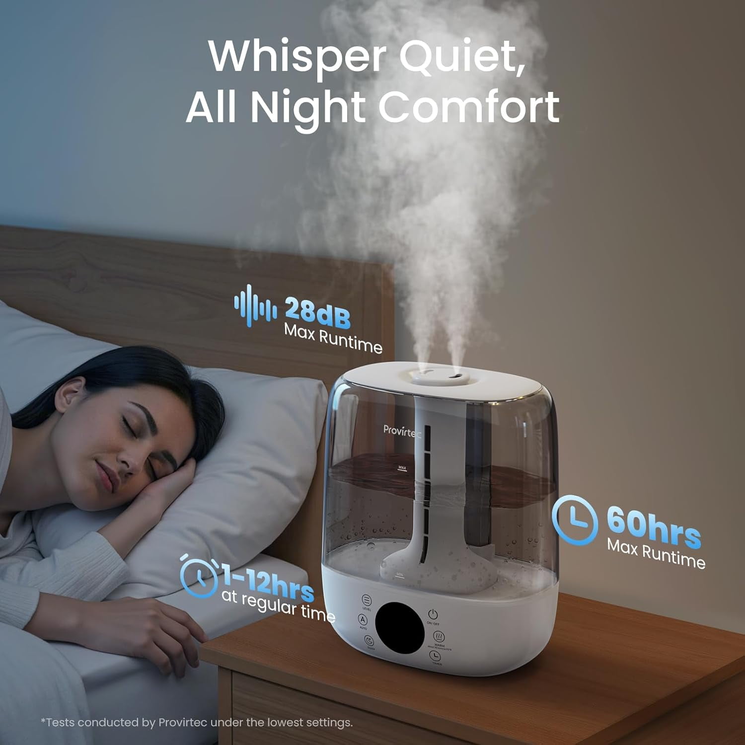Provirtec Ultrasonic Humidifier for Large Rooms, Warm & Cool Mist, Top Fill, Remote Control (White, 6L) aeos1
