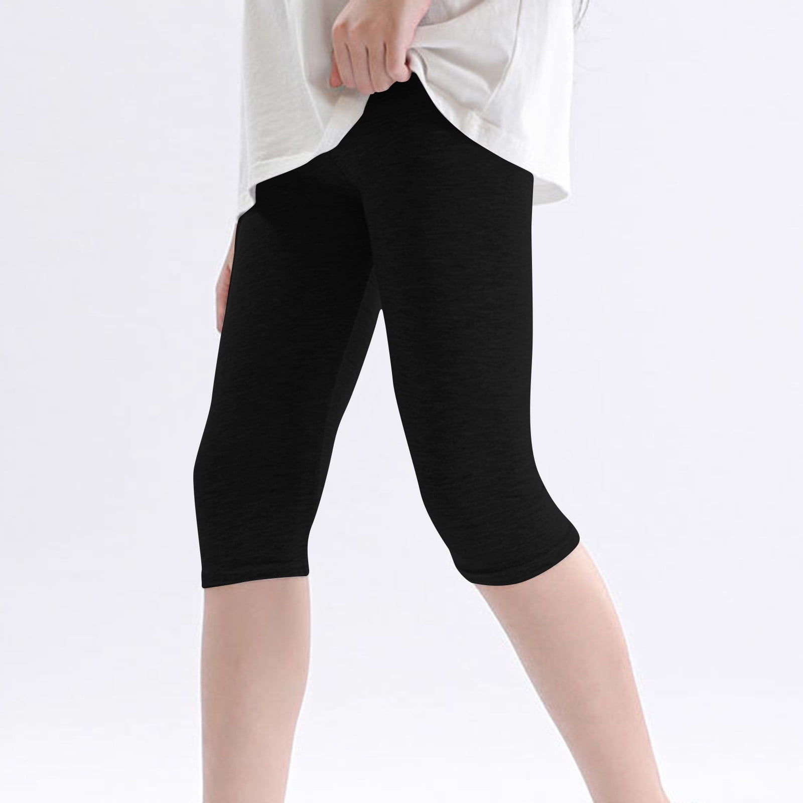 Favoffer Girls Solid Capri Leggings Stretchy Knee Length Cropped Pants for Dance and Gym (Black, 4 Pack) 0u3sy