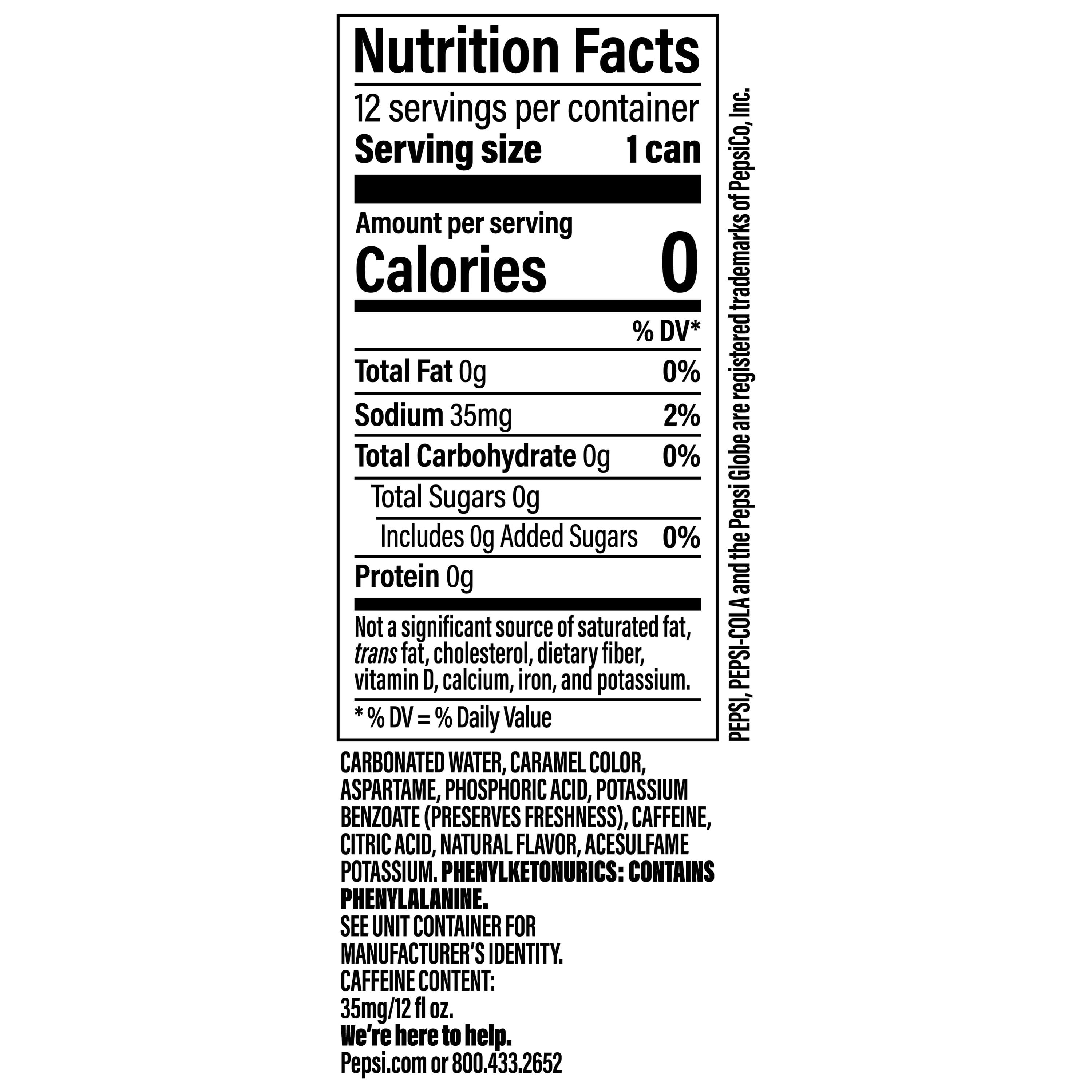 Pepsi Diet Cola Soda Refreshing Zero Sugar Beverage (12 fl oz, 12 Pack) o08ta