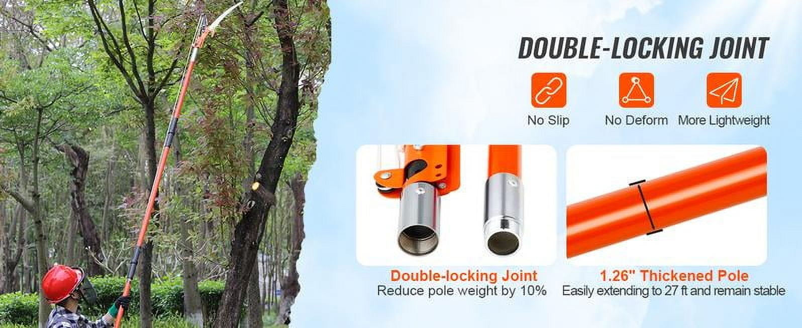 Generic Manual Tree Trimmer Pole Saw with Carbon Steel Blade (7.3-27 ft Adjustable Length) wfqdc