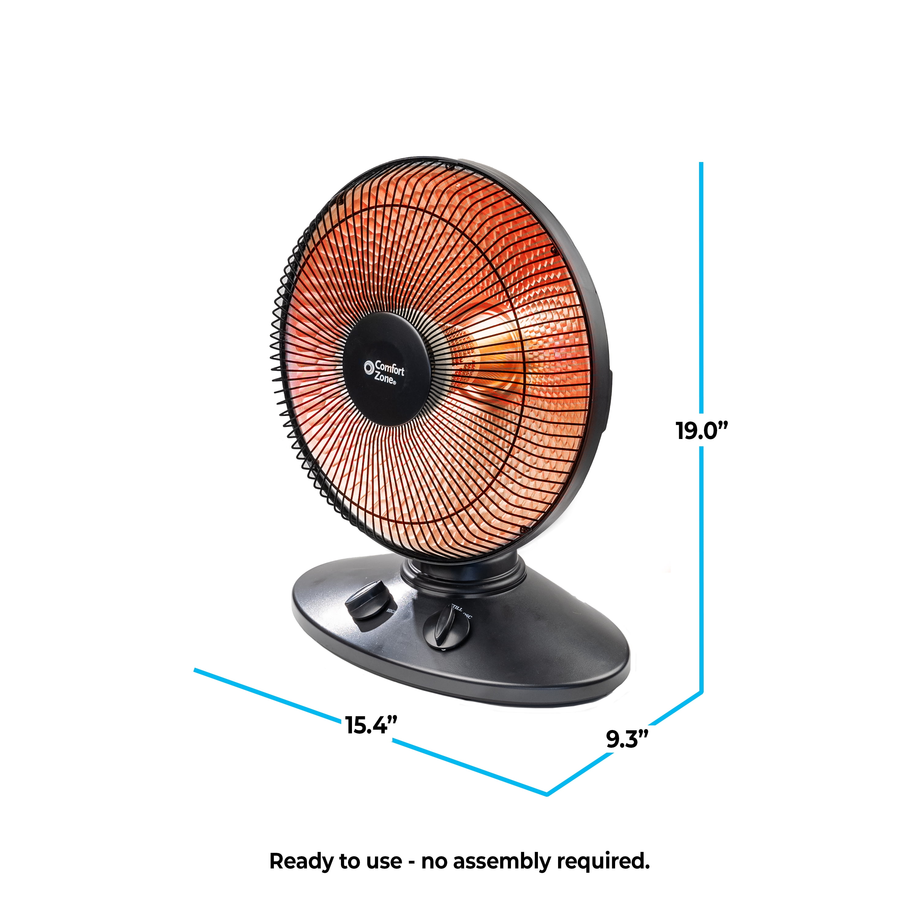 Comfort Zone Parabolic Oscillating Dish Space Heater (Black, 19 in Height) fgpmx