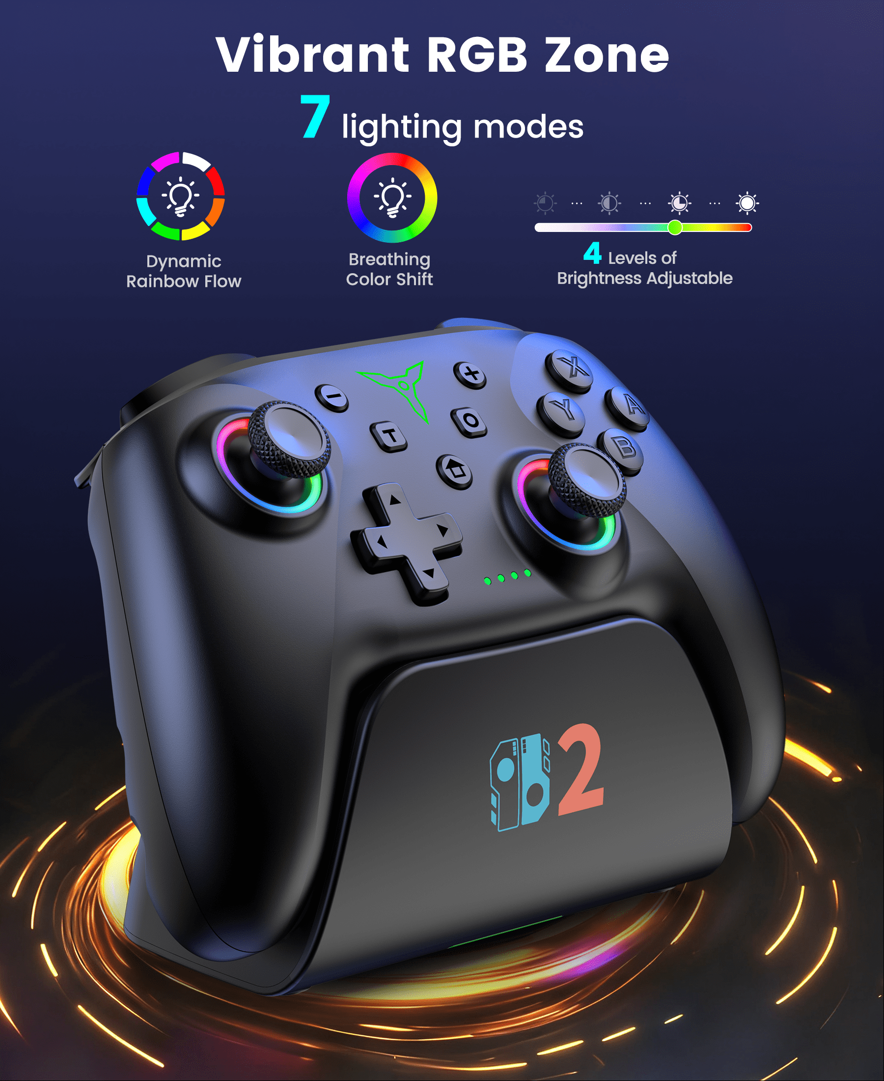 EUROA Pro Wireless Controller for Switch OLED/Lite/Switch 2, Hall-Effect Joysticks with Turbo & Vibration (Black) 4fd8h