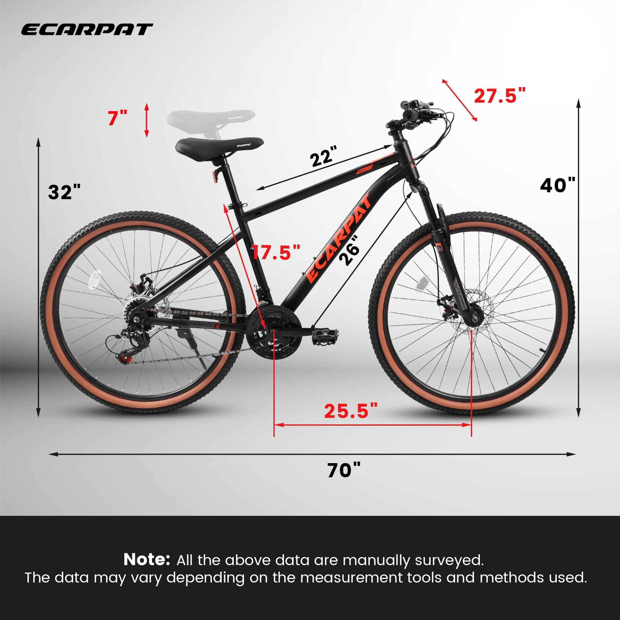 Harmie Mountain Bike, 21-Speed High Carbon Steel Frame with Front Suspension and Disc Brakes (Brown, 24 in) ujx48
