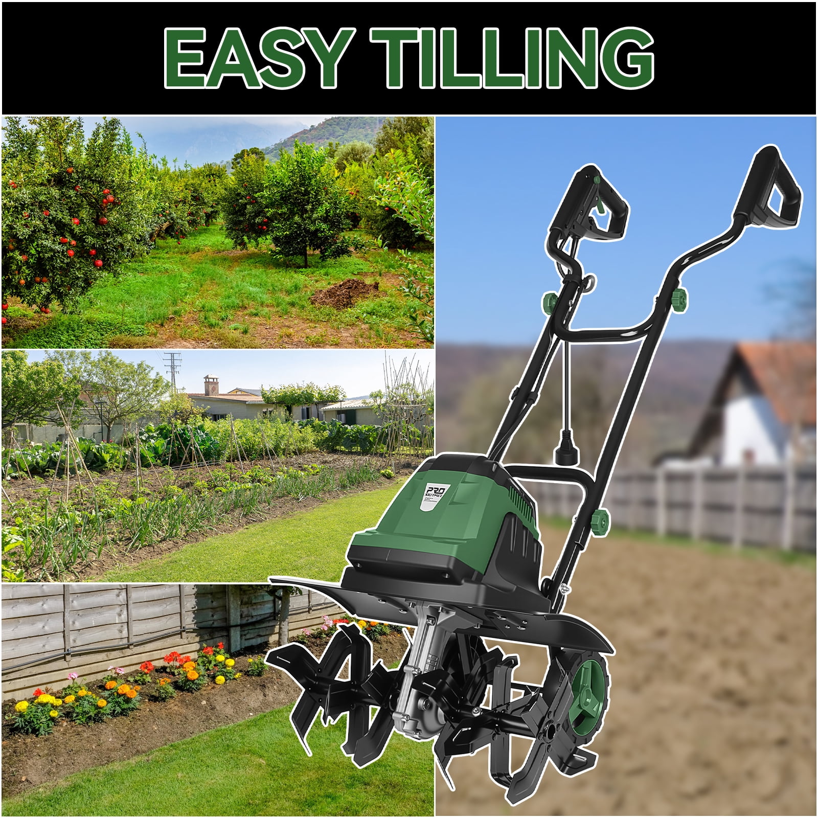 Prostormer 18 inch Electric Garden Tiller, 15 Amp Cultivator with 24 Steel Tines, 8.7 inch Tilling Depth, Adjustable Wheels and Foldable Handle ztou8