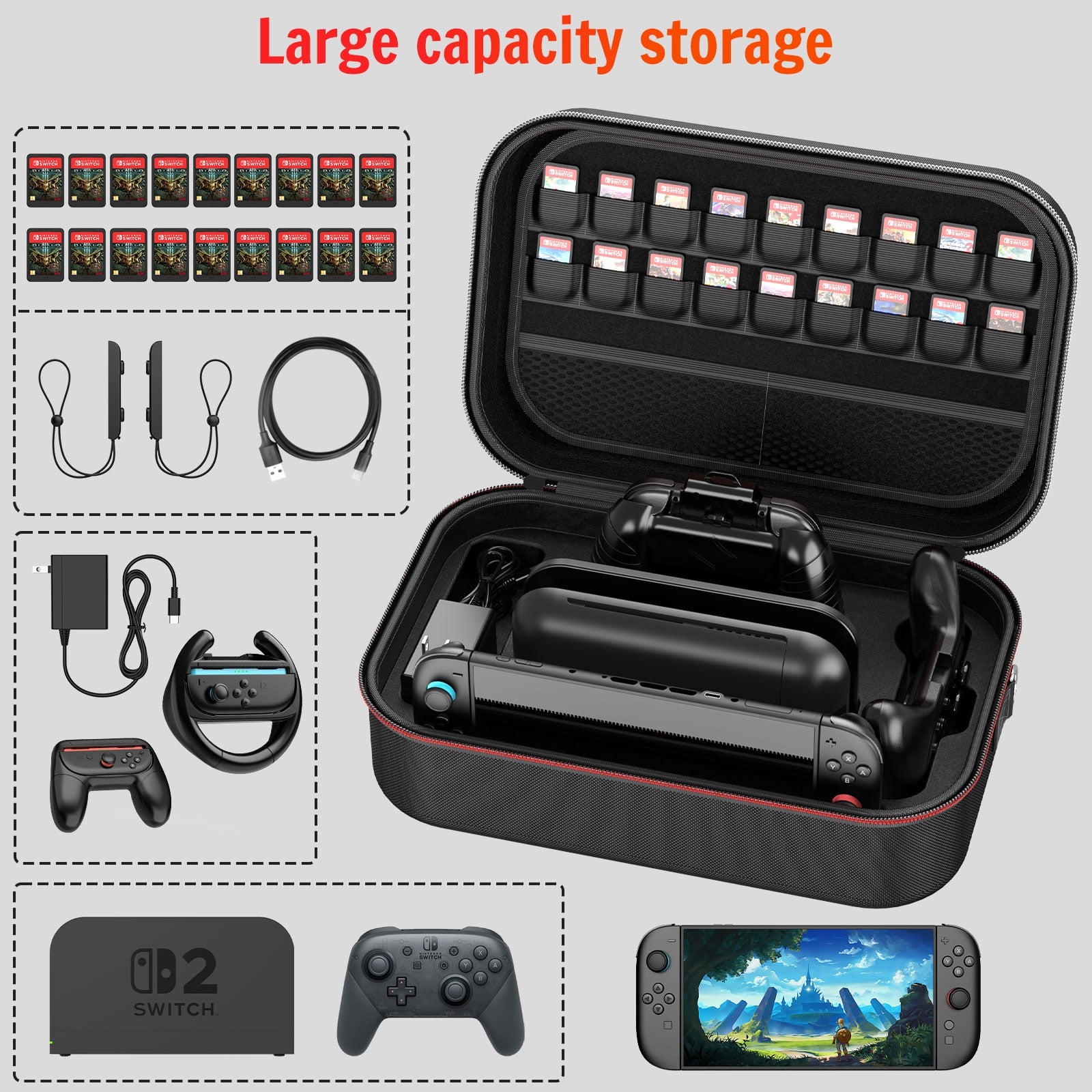 HEYSTOP Carrying Storage Case for Nintendo Switch 2 (Protective Travel Bag, 18 Game Cartridge Slots, Black) y06xw