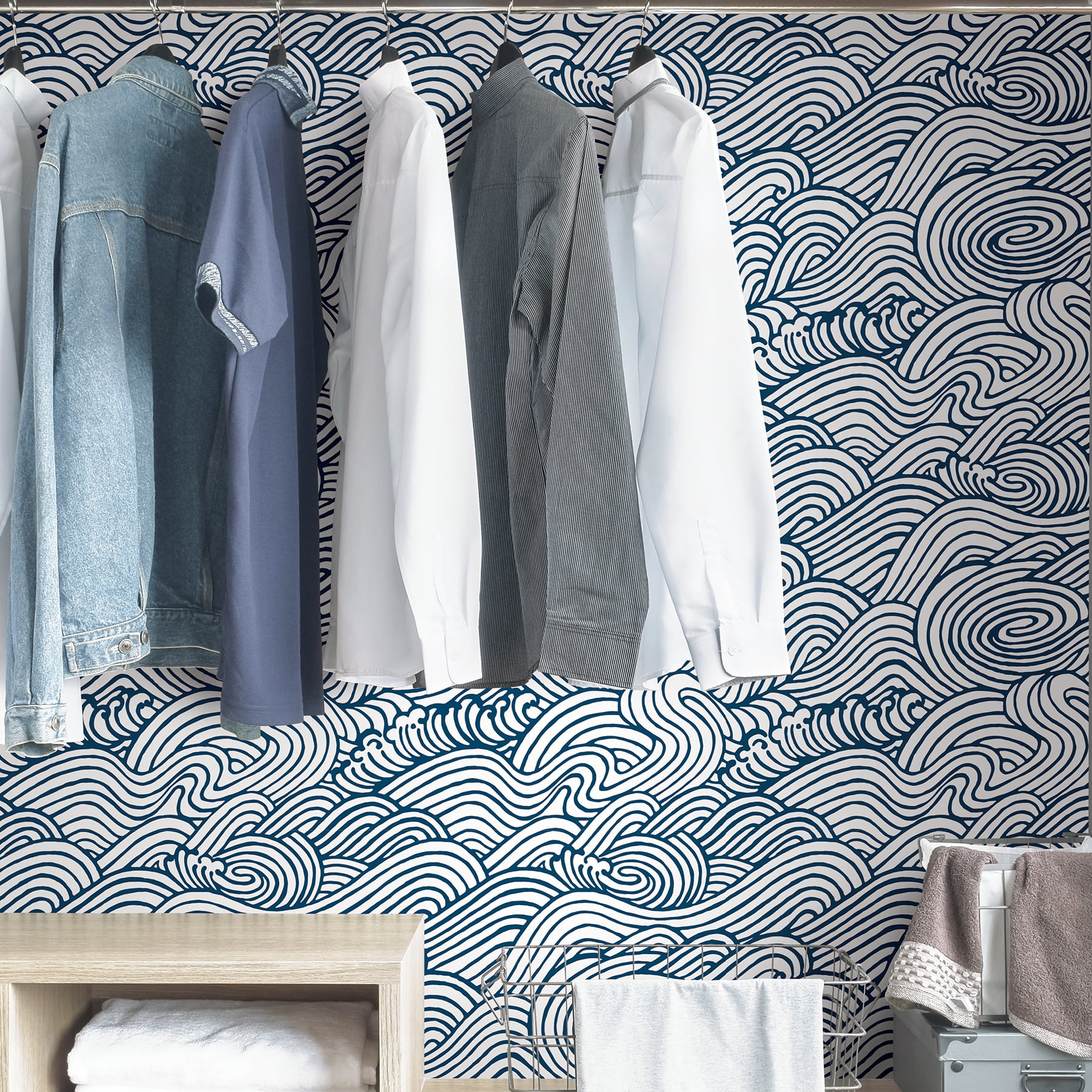 NuWallpaper Saybrook Peel and Stick Wallpaper (Navy, 216-in x 20.5-in) qo5c1