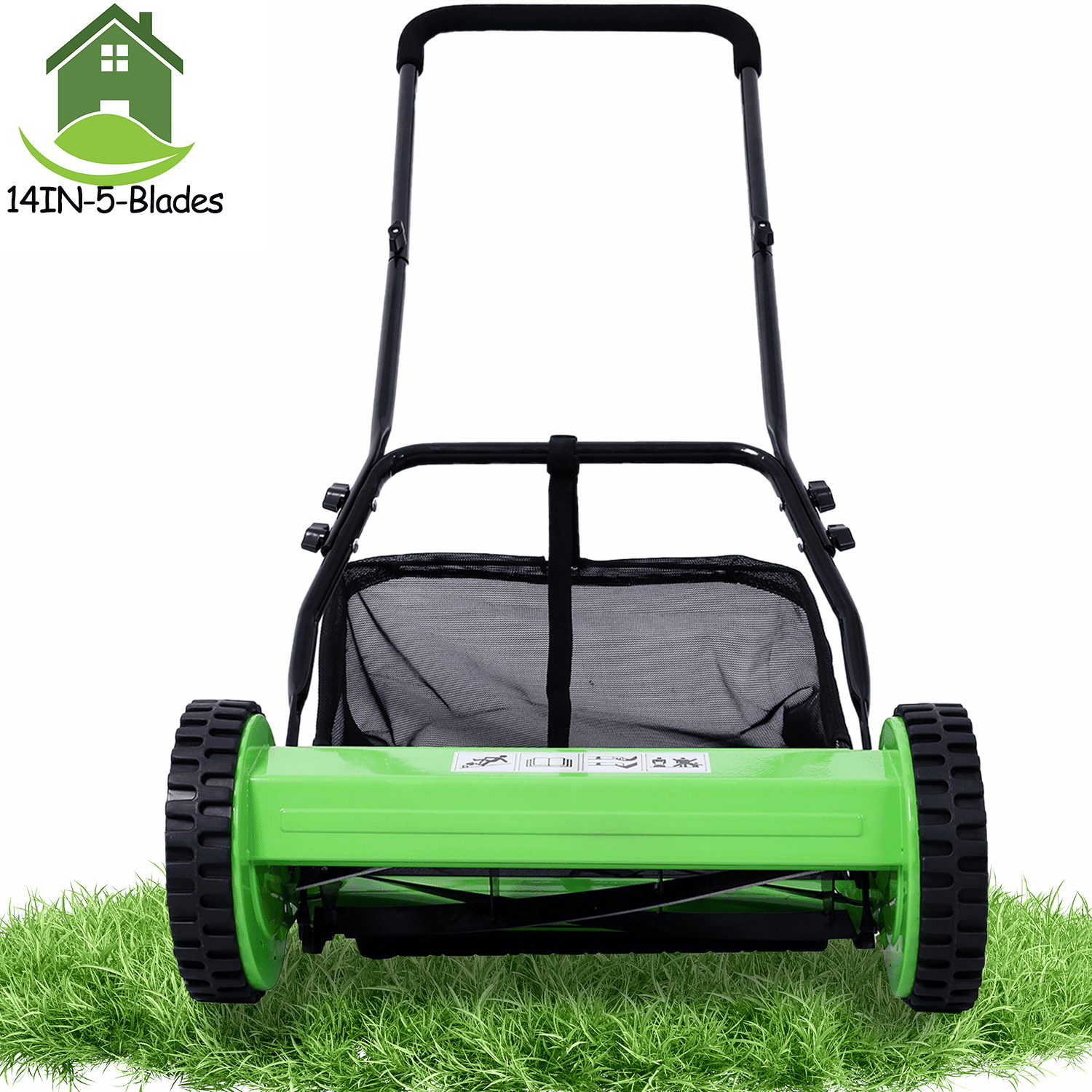 Seizeen 14-Inch Manual Reel Lawn Mower with Grass Catcher (5-Blade, Adjustable Height 0.6-1.8 in, Green) kbz66