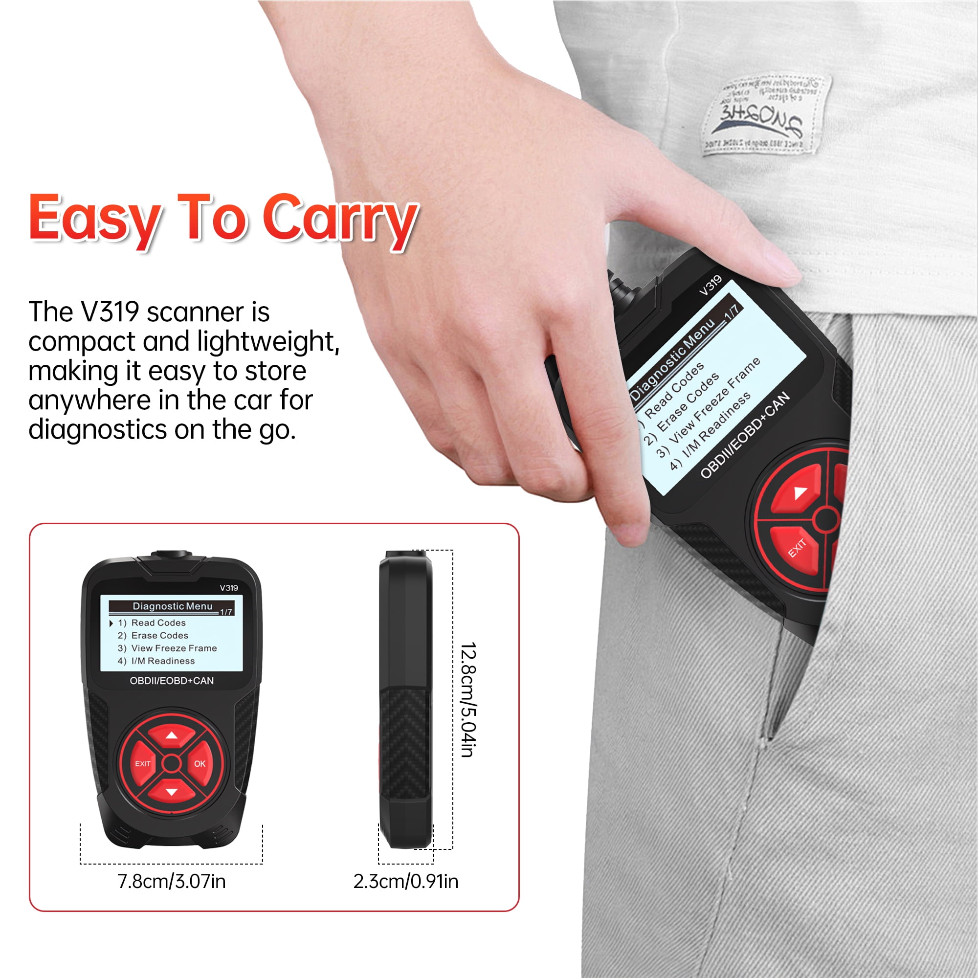 Sentryse OBD2 Scanner Diagnostic Tool, Car Code Reader for Check Engine Light (Red, 1 Pack) vezzi