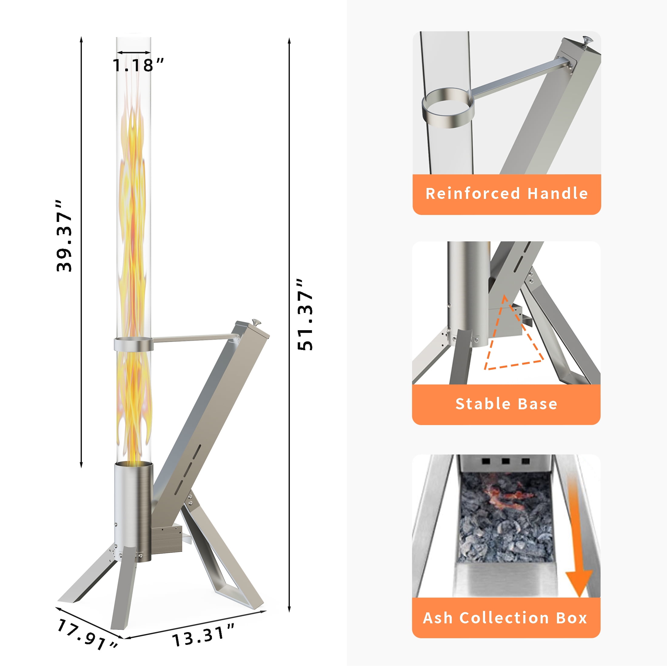Enyopro Outdoor Wood Pellet Patio Heater, Smokeless Portable Stainless Steel Torch with Observation Chamber (2 Piece Set) pfckp