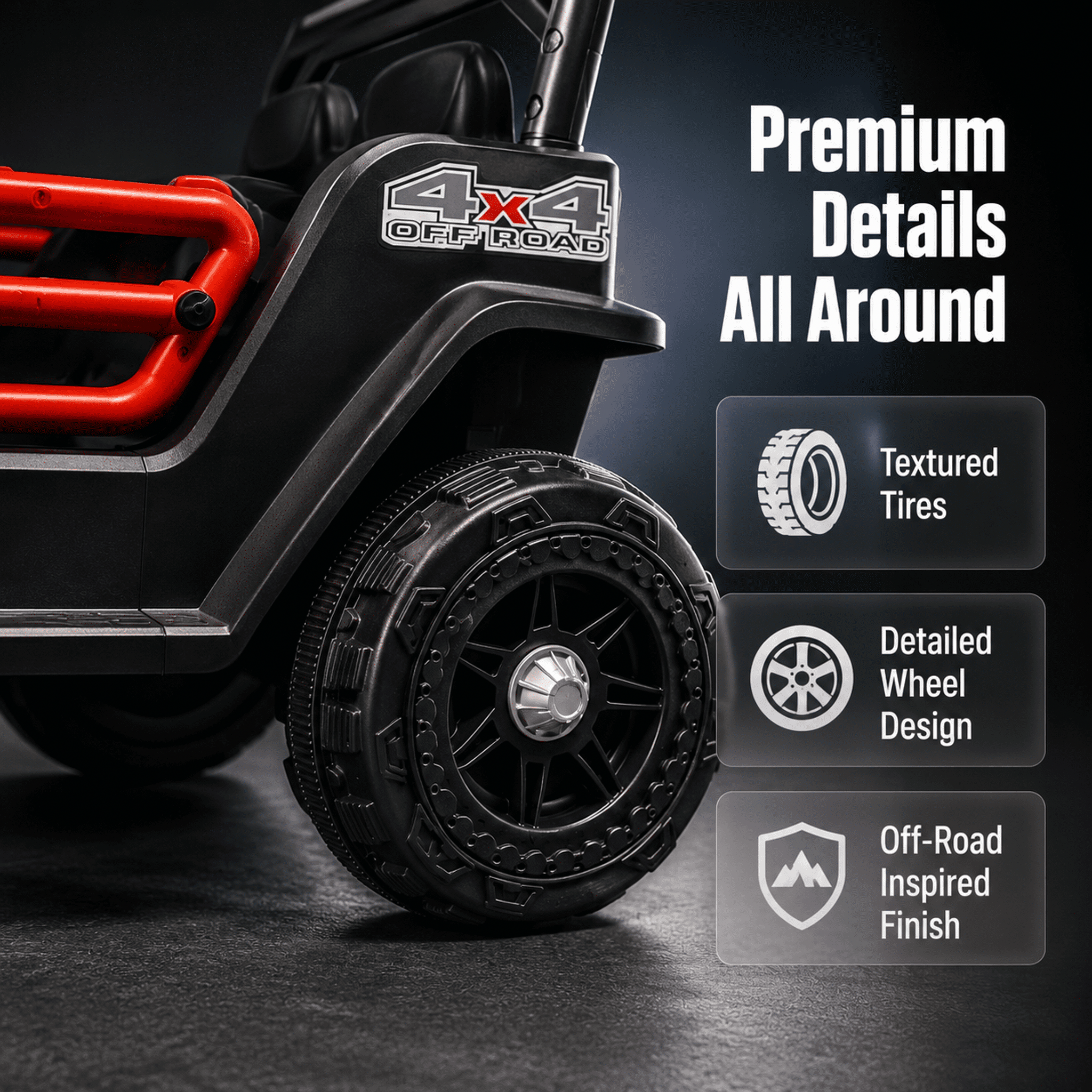 FUPOJH 12V Electric Kids Ride-On Jeep with Remote Control, Bluetooth Music, and 4-Wheel Suspension (Red, 66 lb Capacity) 3f3rs