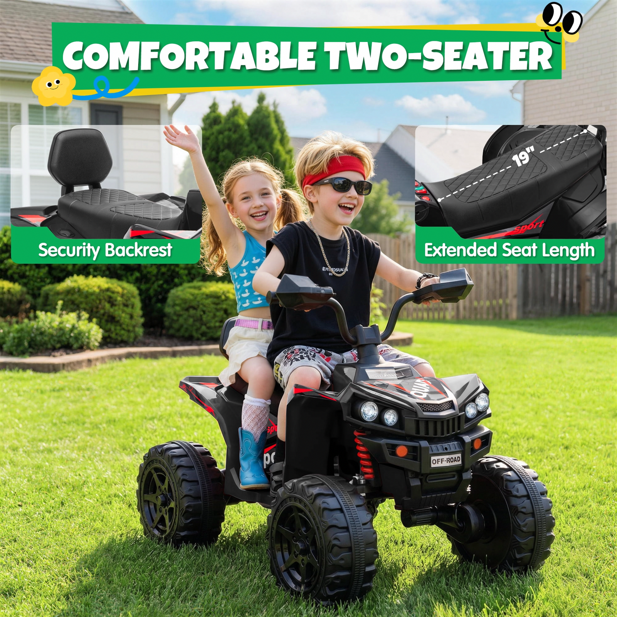 JOYRACER 24V Electric Ride On ATV for Kids, 4WD Quad with LED Lights and Bluetooth (Black, 110 lb Capacity) ae1ad