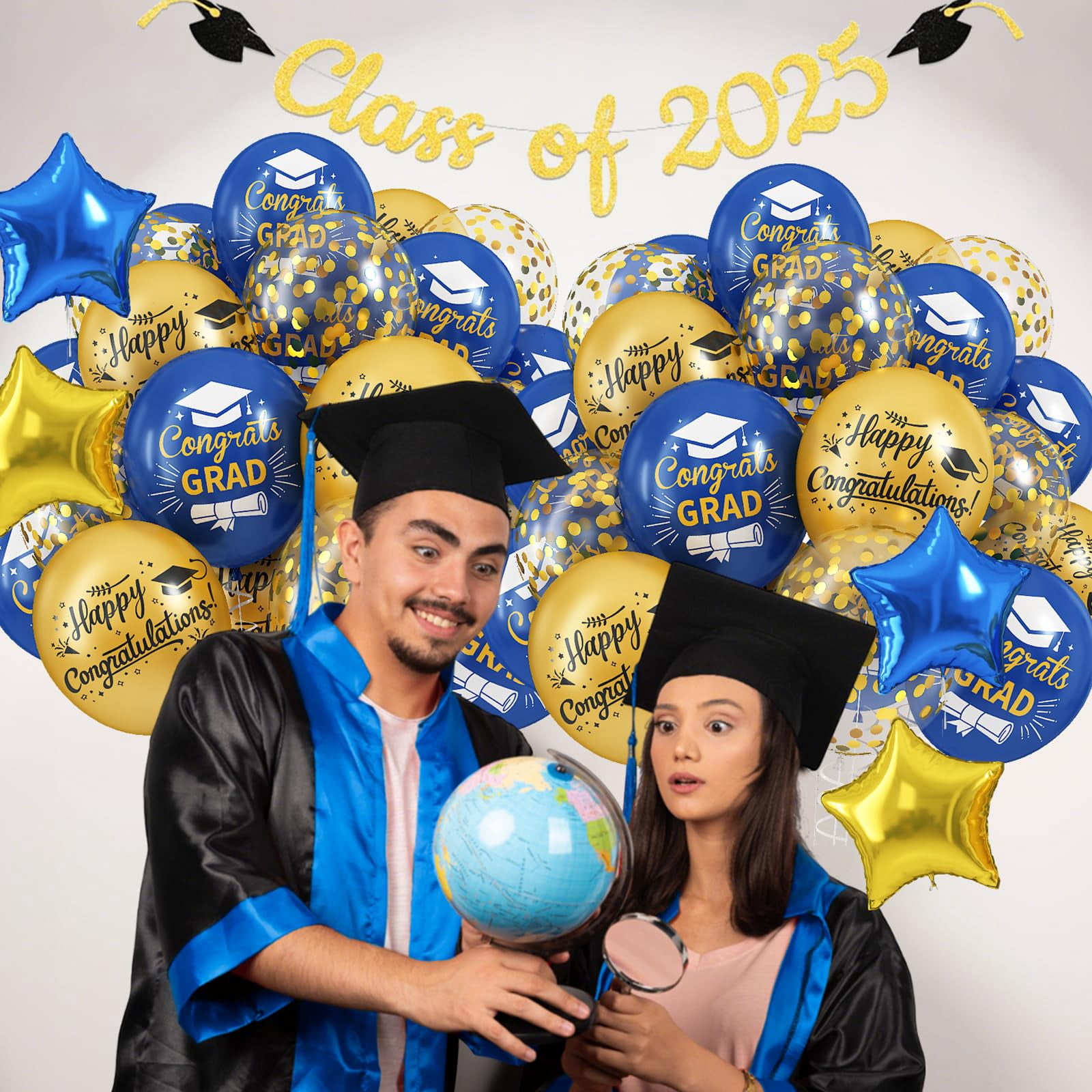 OuMuaMua Graduation Party Balloons Class of 2026, Blue and Gold Foil Mylar Balloon Set (10 Pack, 18 in to 19 in) ujhet
