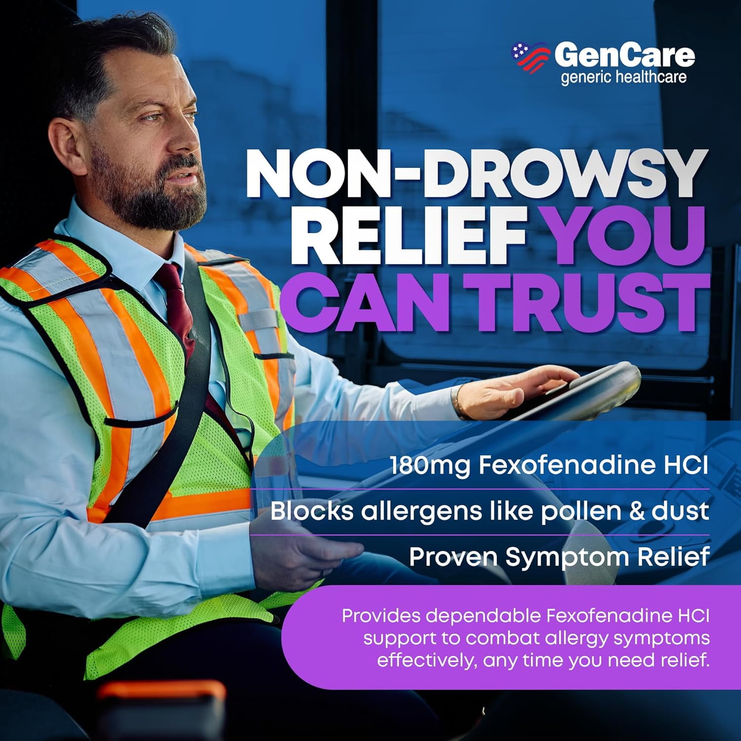 GenCare Allergy Relief Fexofenadine HCl 180 mg Non-Drowsy Antihistamine (50 Tablets) 0uopp