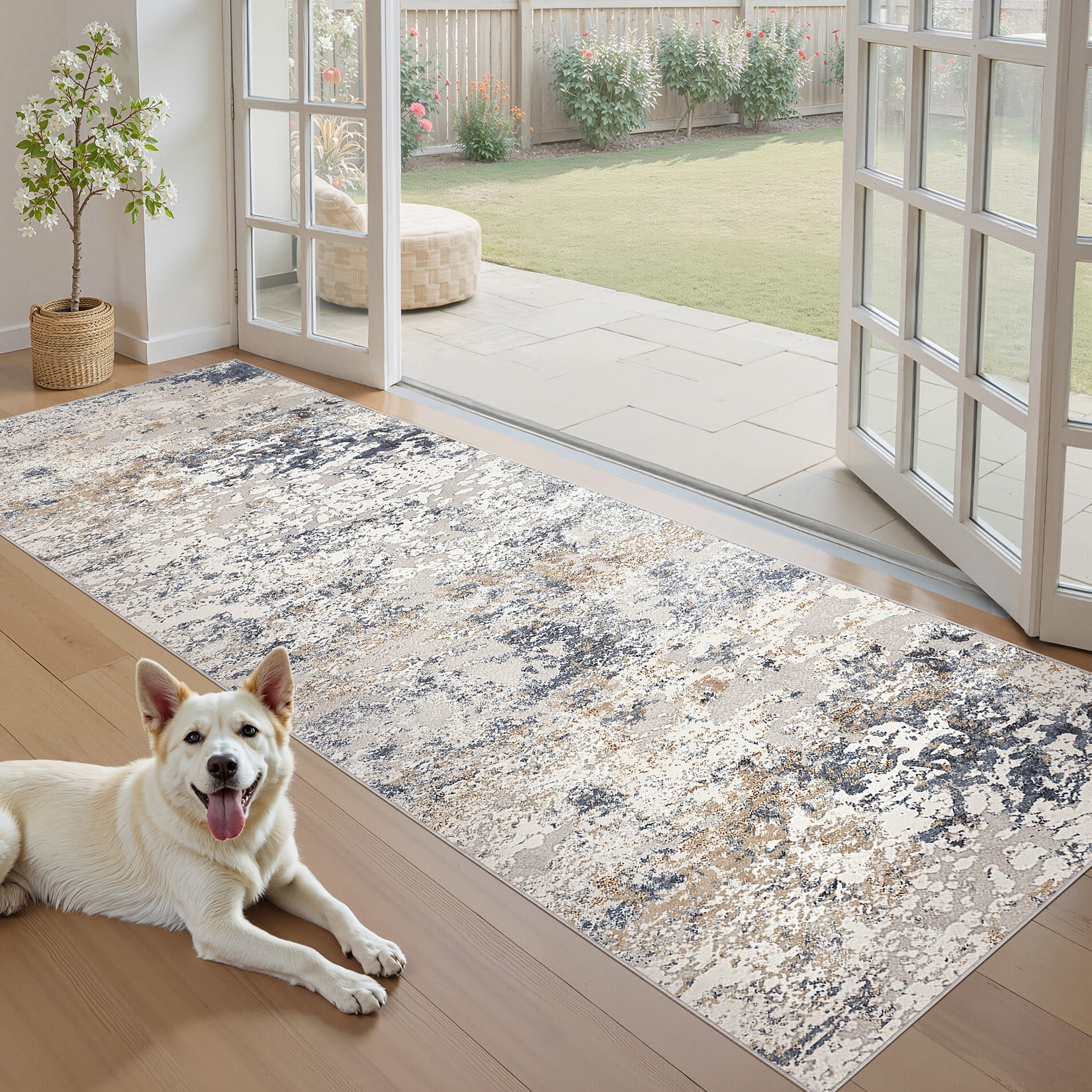 Toyoso Modern Abstract Runner Rug, Washable Non-Slip Area Rug for Kitchen and Hallway (Blue Beige, 2 ft x 8 ft) bn7ou