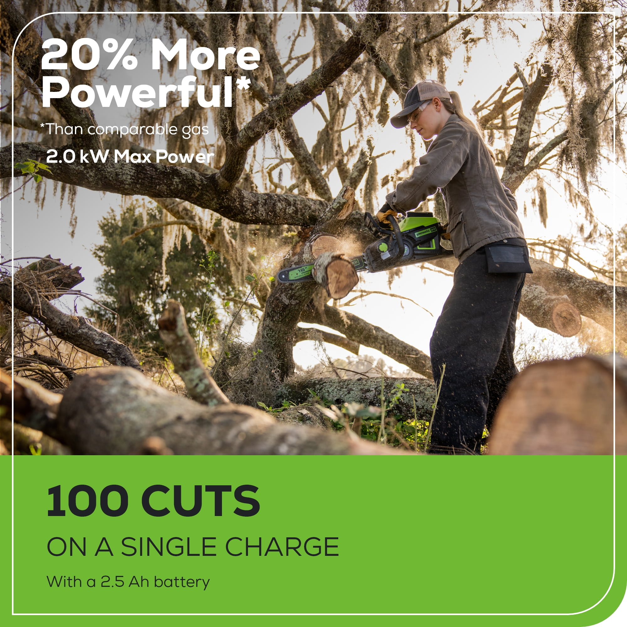 Greenworks Pro 60V 16 in. Brushless Cordless Chainsaw Kit with 2.5 Ah Battery and Charger (Green, 16 in) 4dqo4