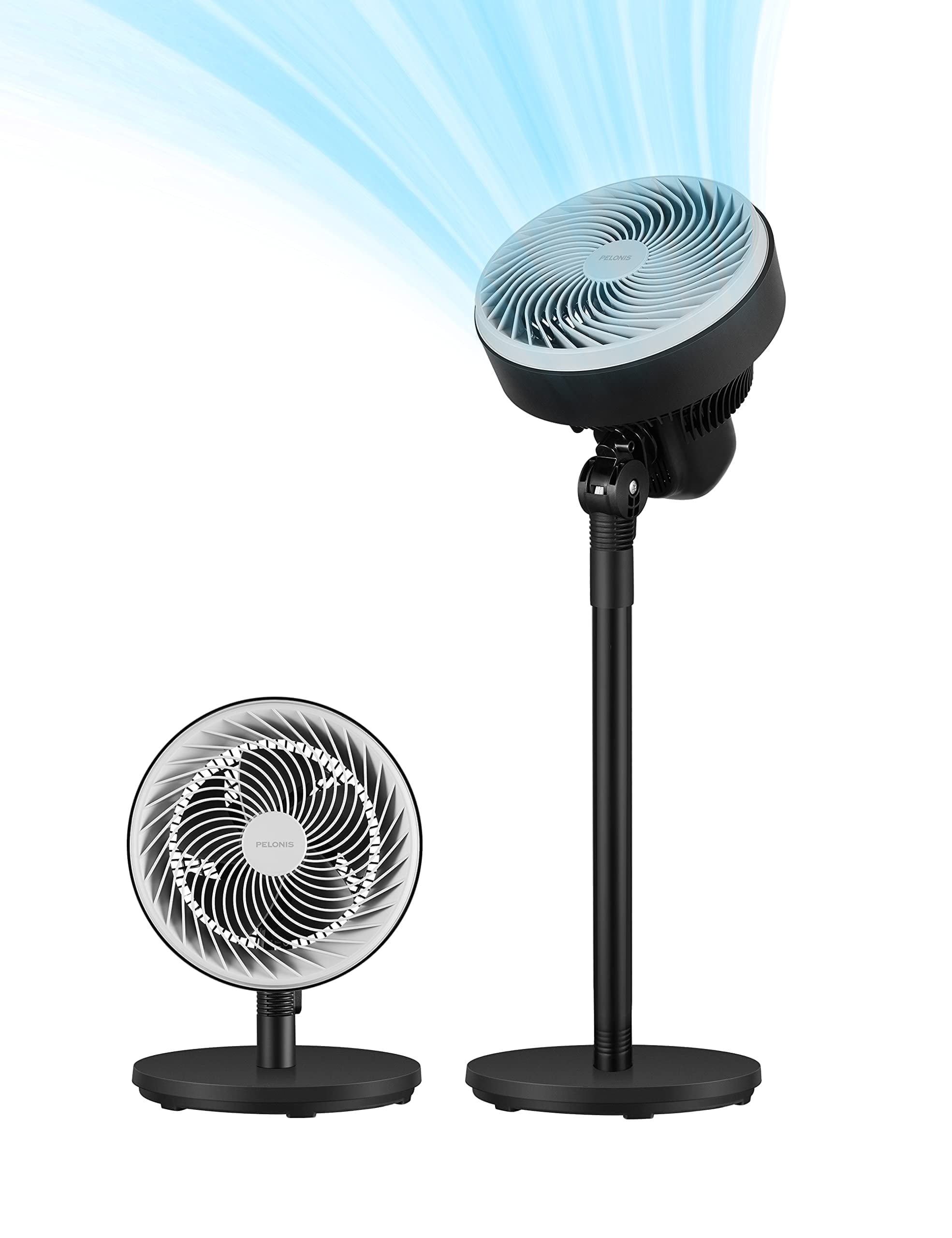 Pelonis 2-In-1 Pedestal and Table Fan, 3-Speed Quiet Air Circulator with Adjustable Tilt (Black, 14-33 in) sbikv