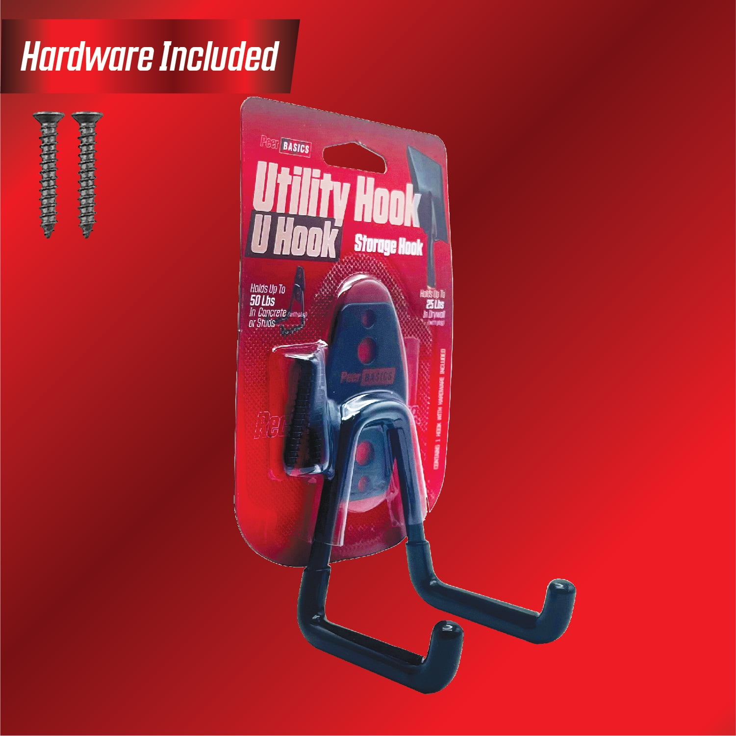 PeerBasics 3 in Utility Garage Hook, Heavy-Duty Metal Storage Hanger with PVC Coating (Black, 50 lb Capacity) le3di