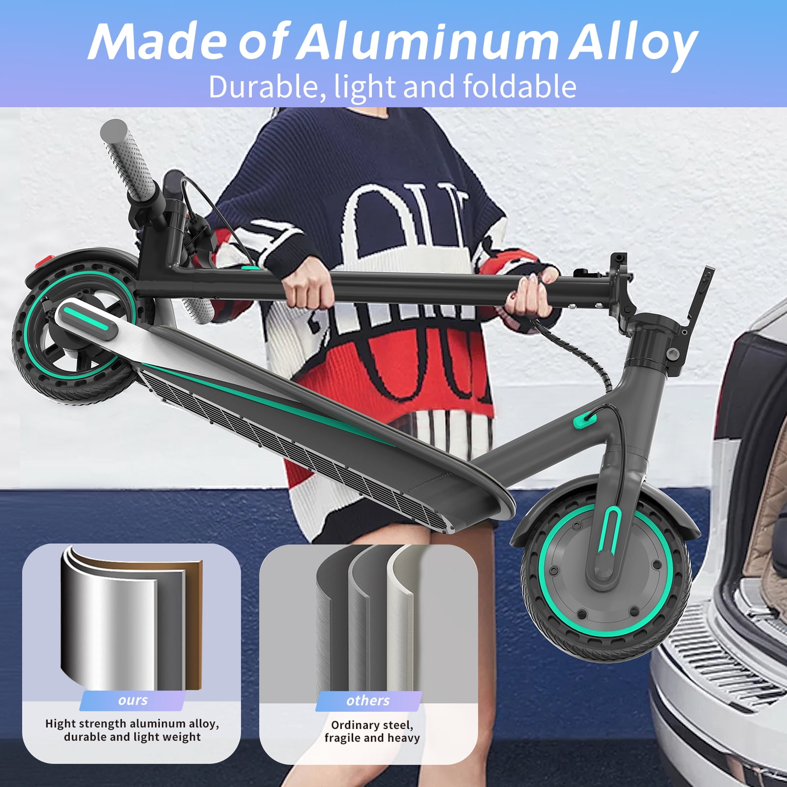HiQiS Electric Scooter for Adults, 19 Mph Max Speed, 21 Miles Range, 350W Motor, Portable Folding Design (Blue, 8.5 in Tire) tytkh