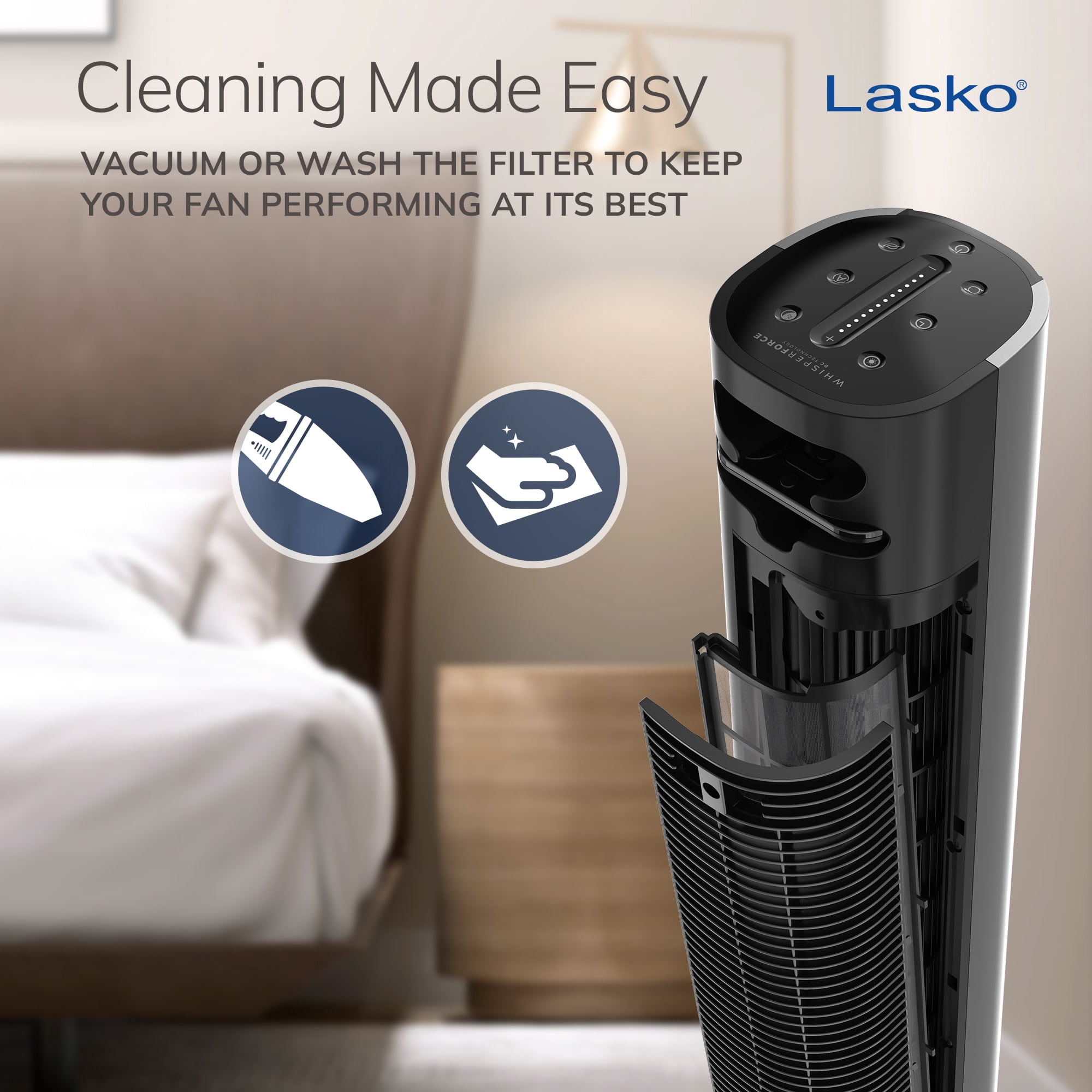 Lasko 40 in Quiet Oscillating Tower Fan with Remote Control and 12 Speeds (Black, 40 in) 7fgn0