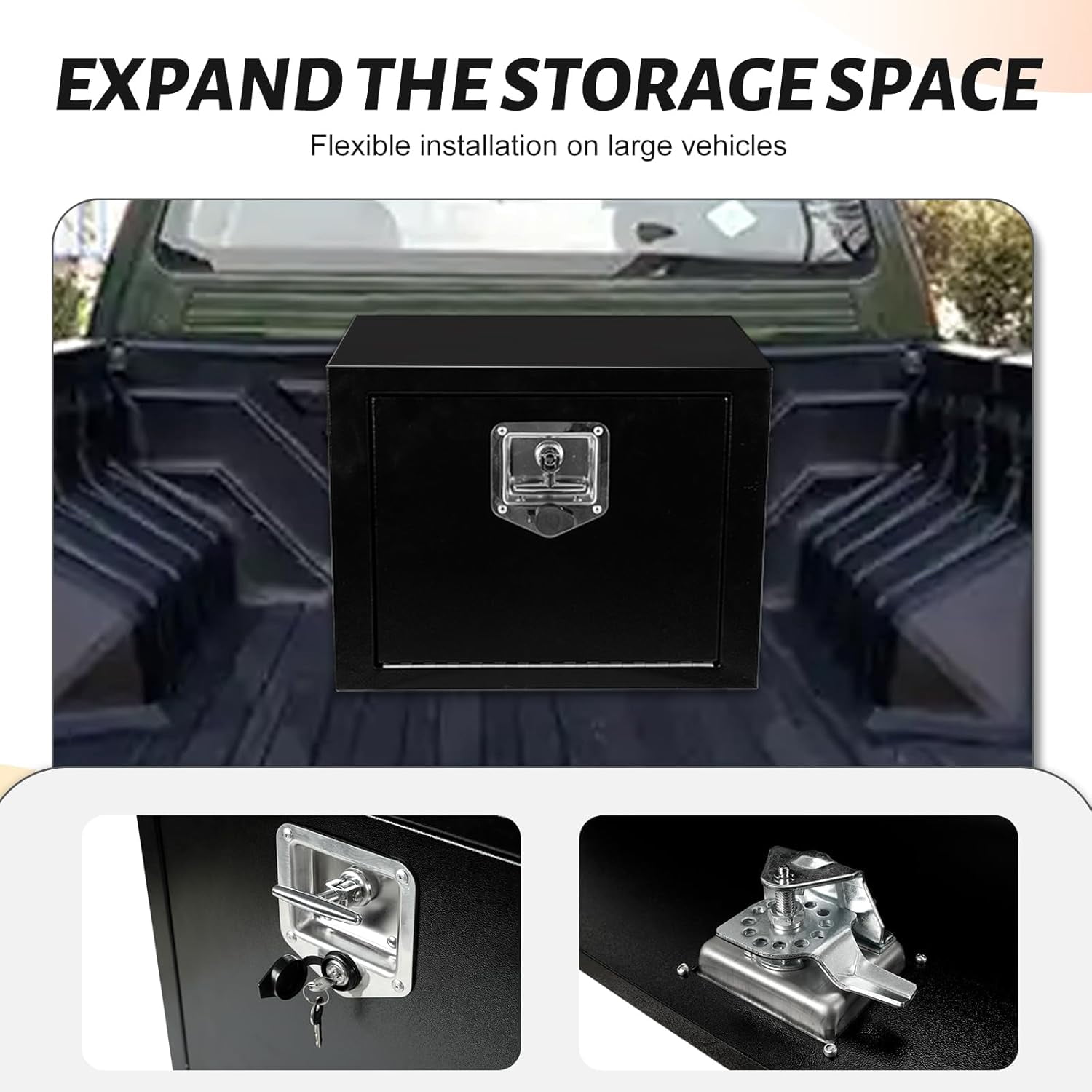 Vigorighter Heavy Duty Steel Underbody Truck Tool Box, Waterproof Storage Organizer with T-Handle Lock (Black, 18 in x 12 in x 14 in, Pack of 2) lpufr