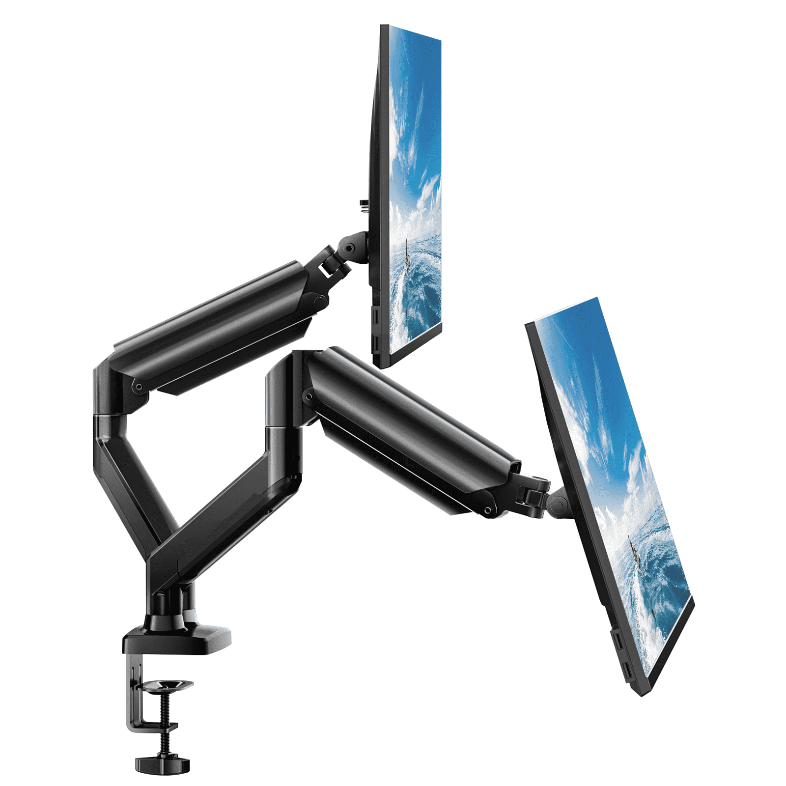 MountFTV Dual Monitor Mount Stand, Heavy Duty Adjustable Desk Arm for 13-32 inch Screens (Black, 22 lb) 9bz8x