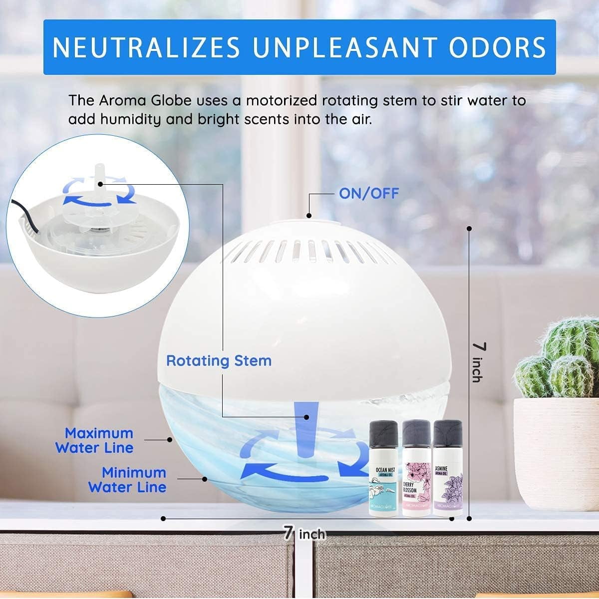 Daiwa Felicity Aroma Globe Air Revitalizer, Aromatherapy Air Washer with White Noise and LED Lights (White) 48jat