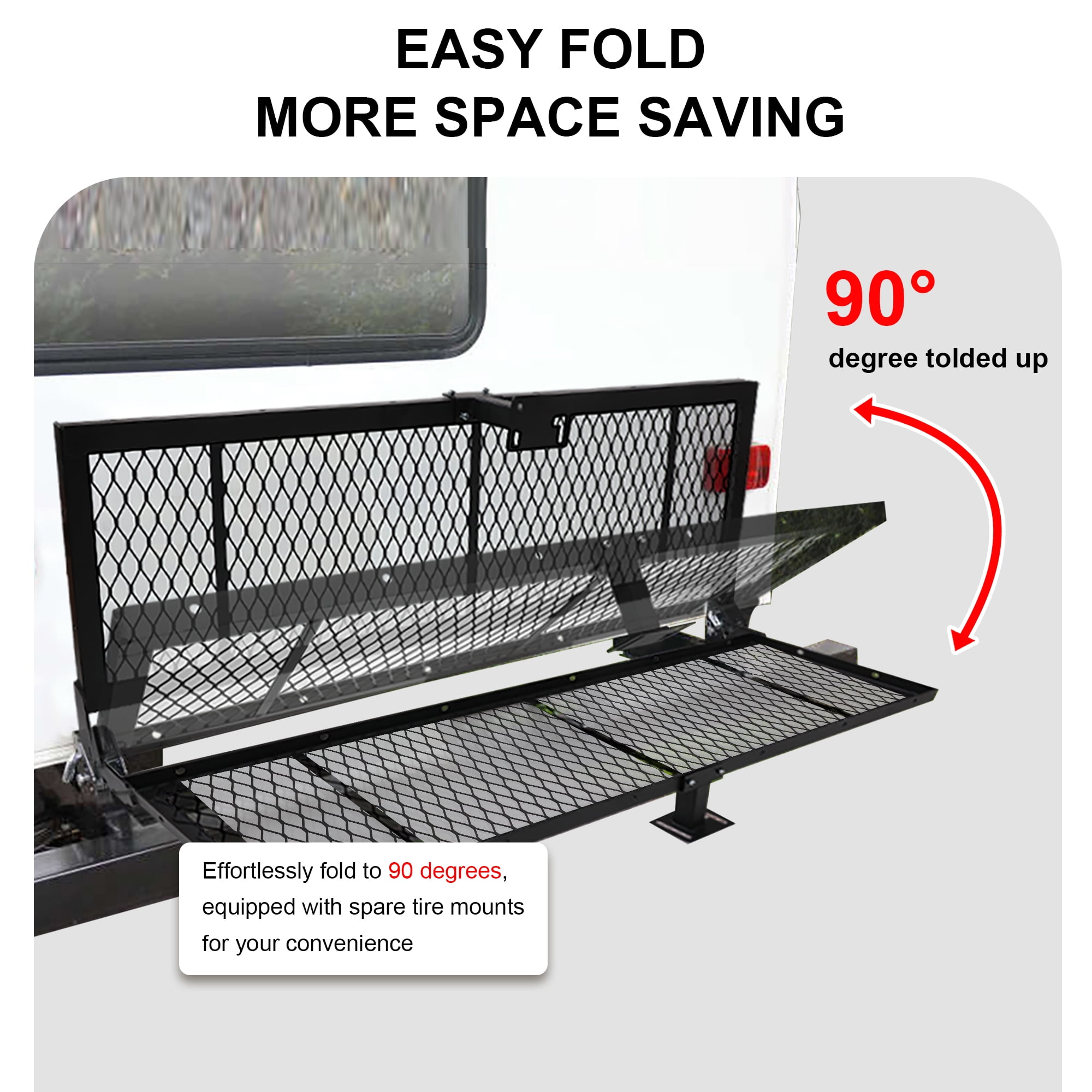 TowingMaster RV Bumper Cargo Rack, Heavy-Duty Foldable Storage Carrier for Bikes and Luggage (Black, 200 lb) 5q191