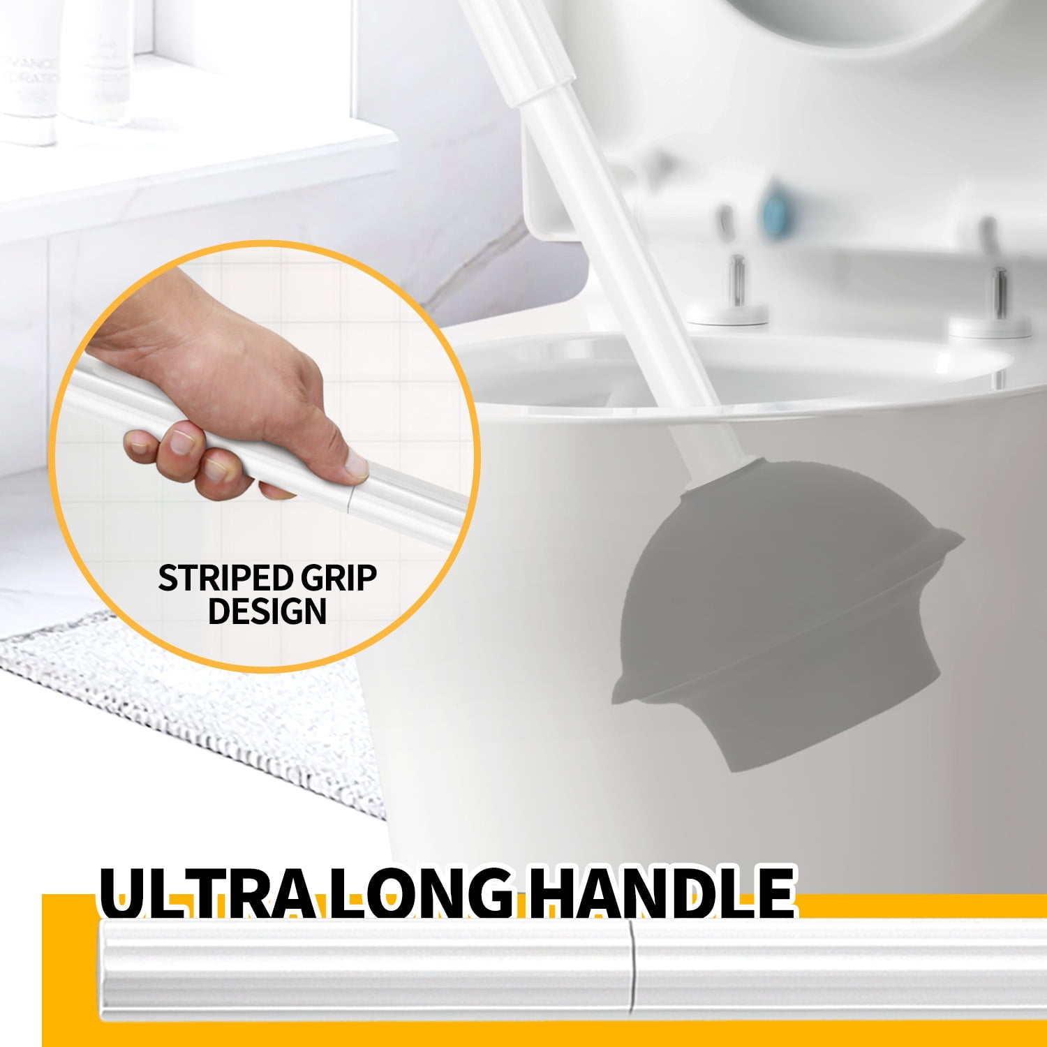 propuri 2-in-1 Toilet Brush and Plunger Set with Extended Handle (White) mtx1k