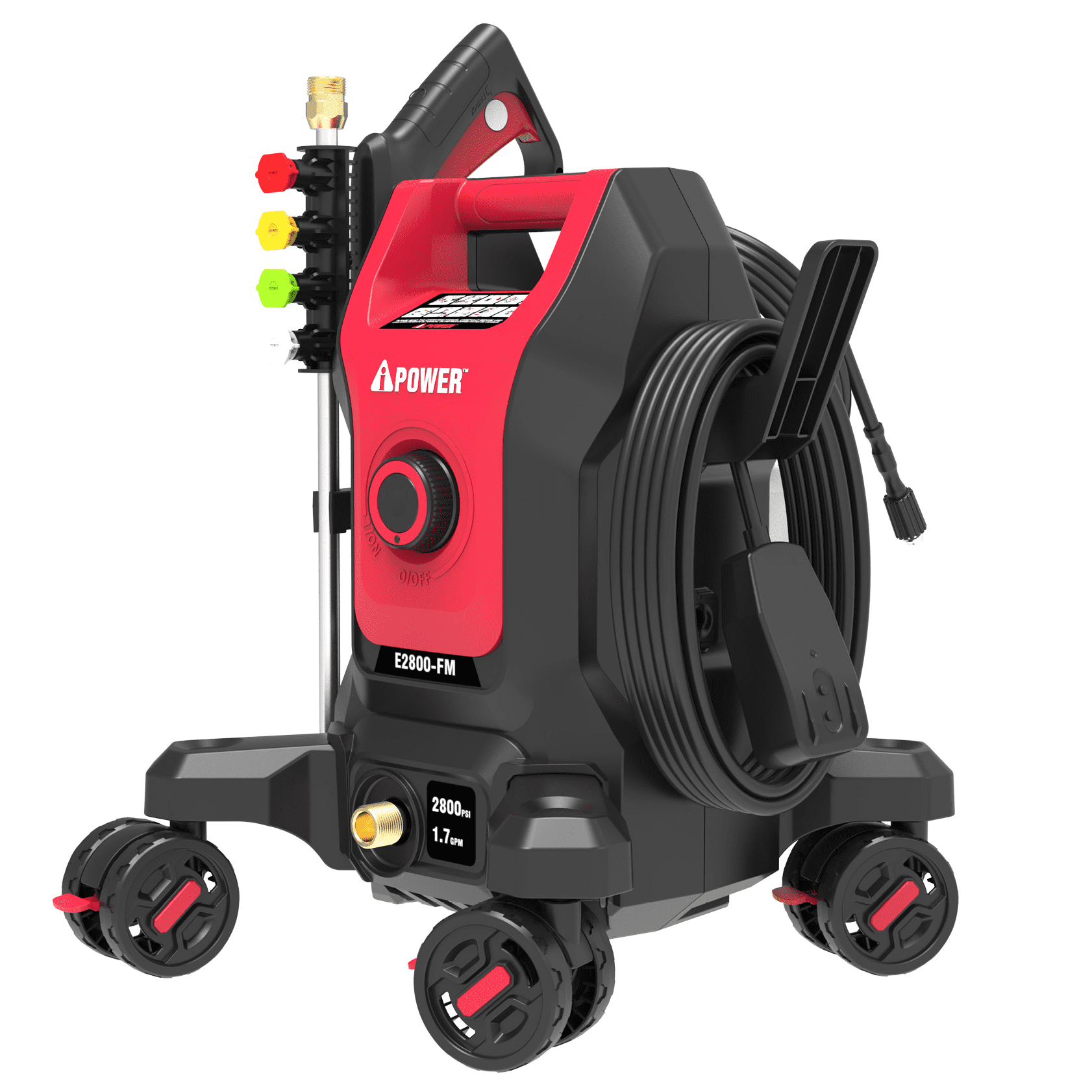 A-iPower E2800-FM Electric Pressure Washer with Follow-Me 4-Wheel Design and 5 Nozzles (2800 PSI, 1.7 GPM) rerev