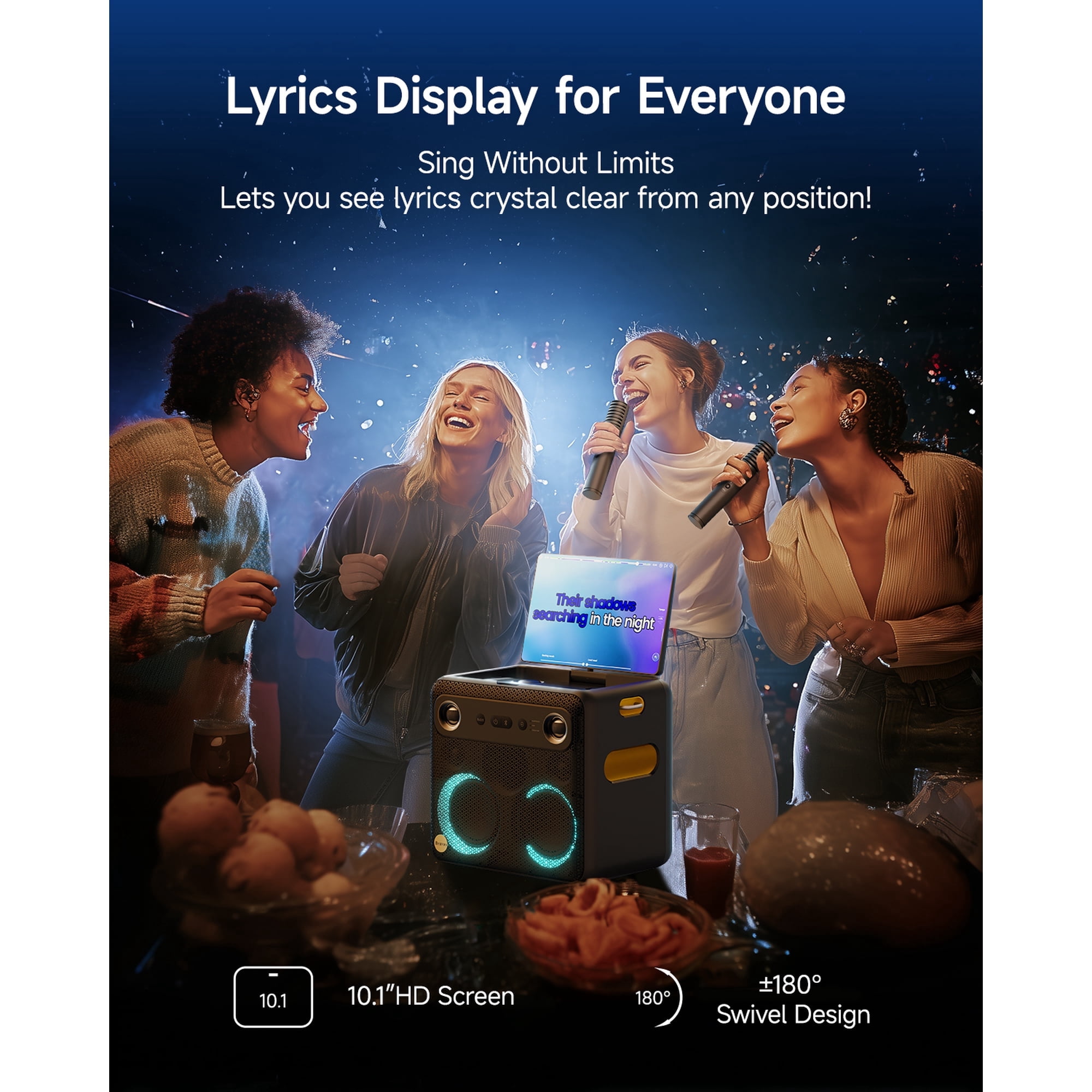 Ikarao Smart Karaoke Machine with 10.1 in Screen, 2 Wireless Microphones, Portable Bluetooth Speaker (Black) 05swp