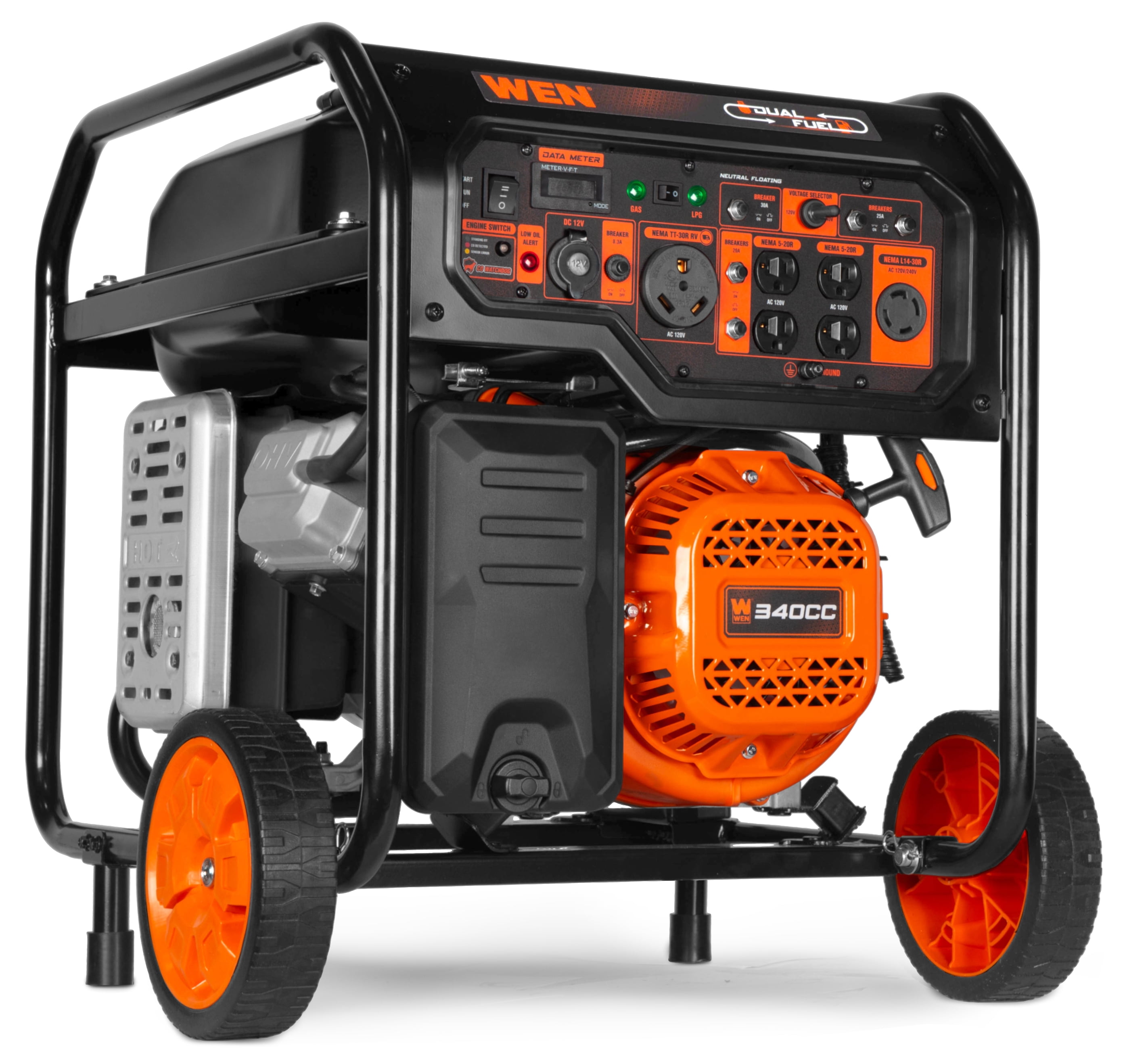 WEN 8000-Watt Dual Fuel Portable Generator, Electric Start, 340cc Engine, RV-Ready with CO Watchdog (6.7 gal) 38zmg