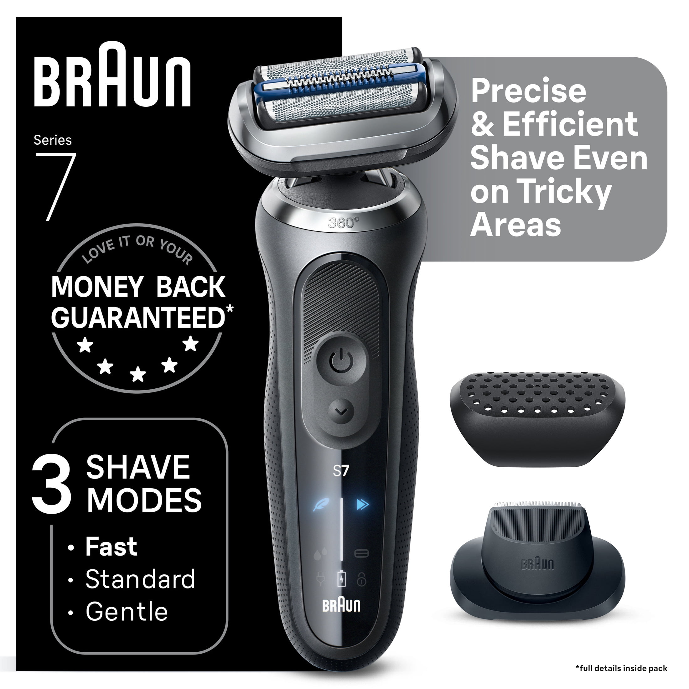 Braun Series 7 Electric Razor for Men, 360 Contour Flex Shaver with Precision Trimmer and Travel Case (Brown, 1 Count) 65wbn
