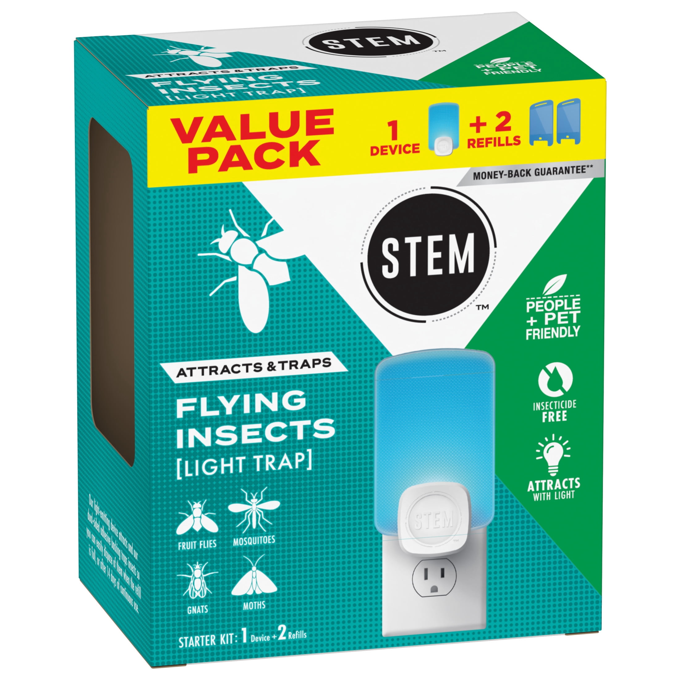 Stem Flying Insect Light Trap, Indoor Pest Control with Sticky Refill Cartridges (Blue, 1 Trap and 2 Cartridges) 6duv5