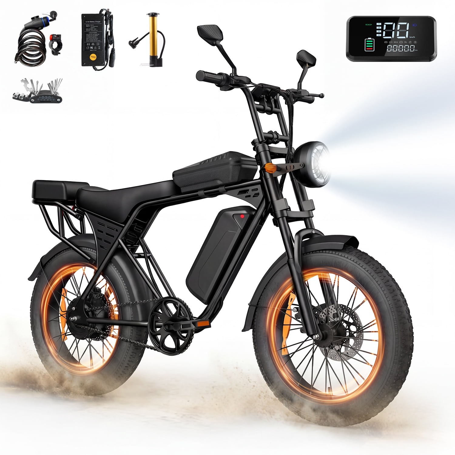 E-Bike Electric Bicycle 1500W Brushless Motor 28MPH Top Speed (Black, 485 lb) macs0