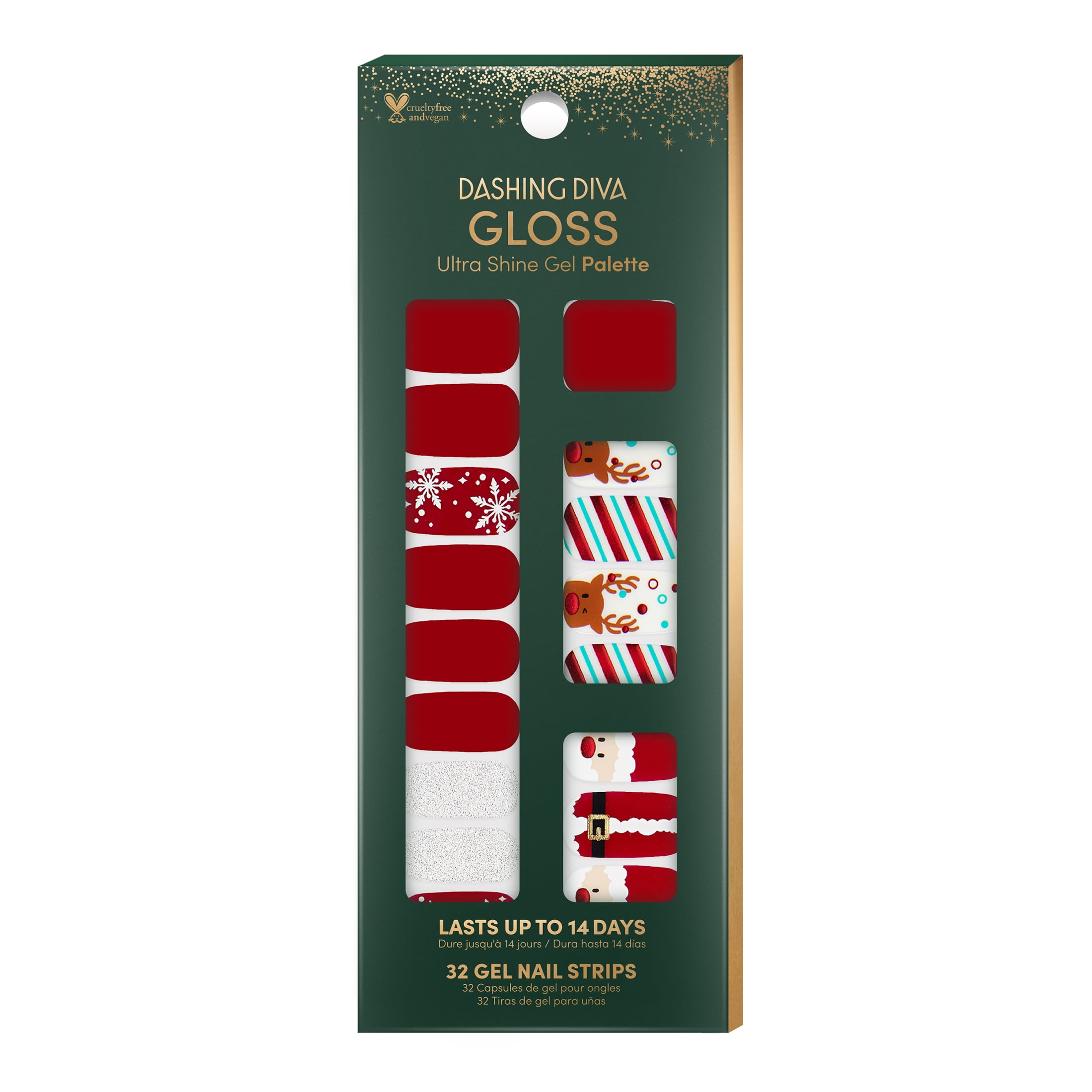 Dashing Diva GLOSS Ultra Shine Gel Nail Strips, Santa's Helper Holiday Collection (Red, 32ct) 4ue8c