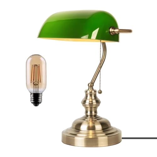 Green Bank Desk Lamp Traditional Banker Style Metal Task Light (Green, 15 in) nazmo