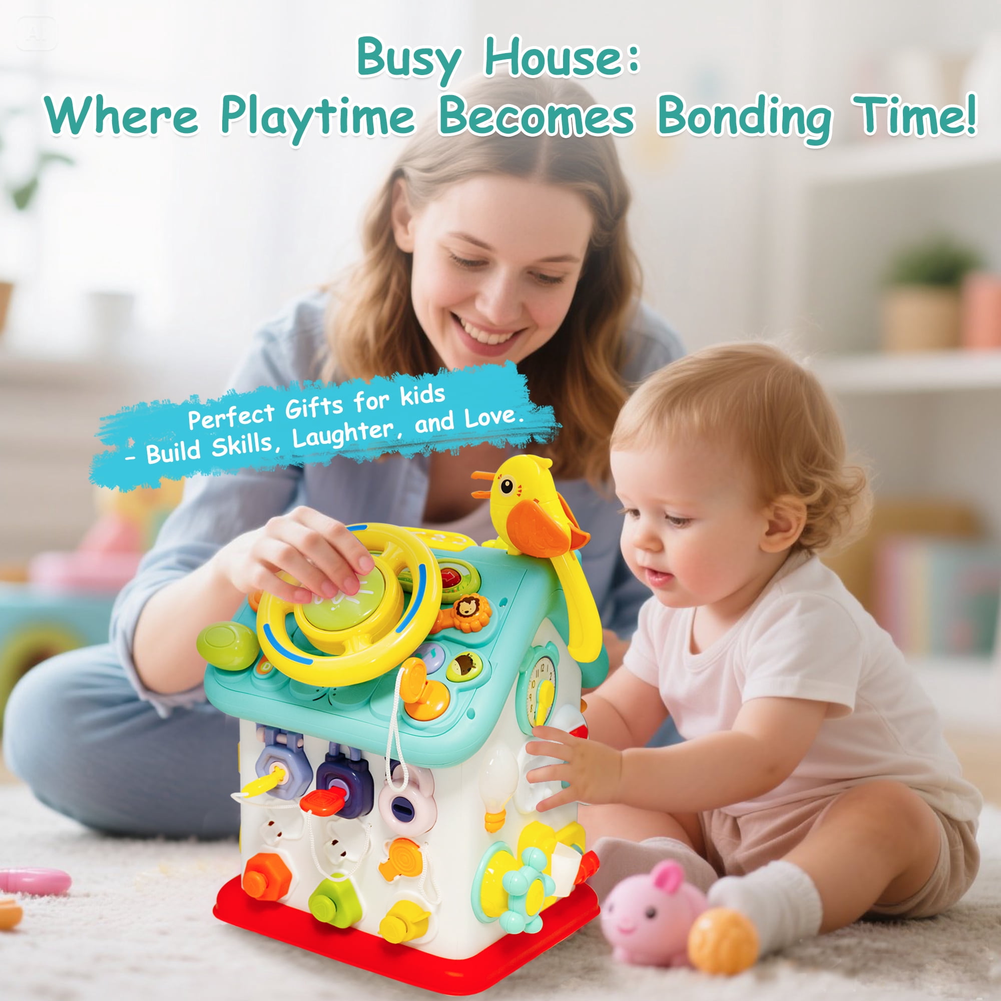 SaveJoy Montessori Busy House Activity Center with Music and Sensory Learning (6-in-1, Multi-color) ptkl9
