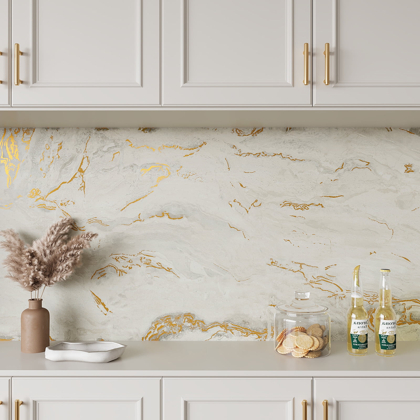VEELIKE Marble Peel and Stick Countertop Contact Paper, Waterproof Vinyl Film for Kitchen and Bathroom (Beige, 15.7 in x 118 in) wgqeu