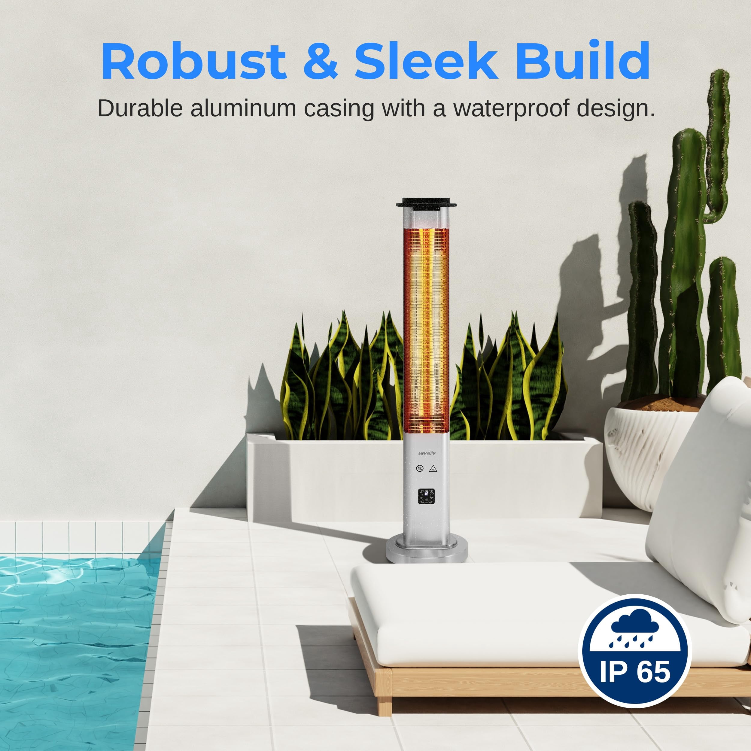 SereneLife Electric Infrared Patio Heater, Waterproof Outdoor Standing Porch Heater with Remote Control (Silver, 37.4 in) 4wyk8