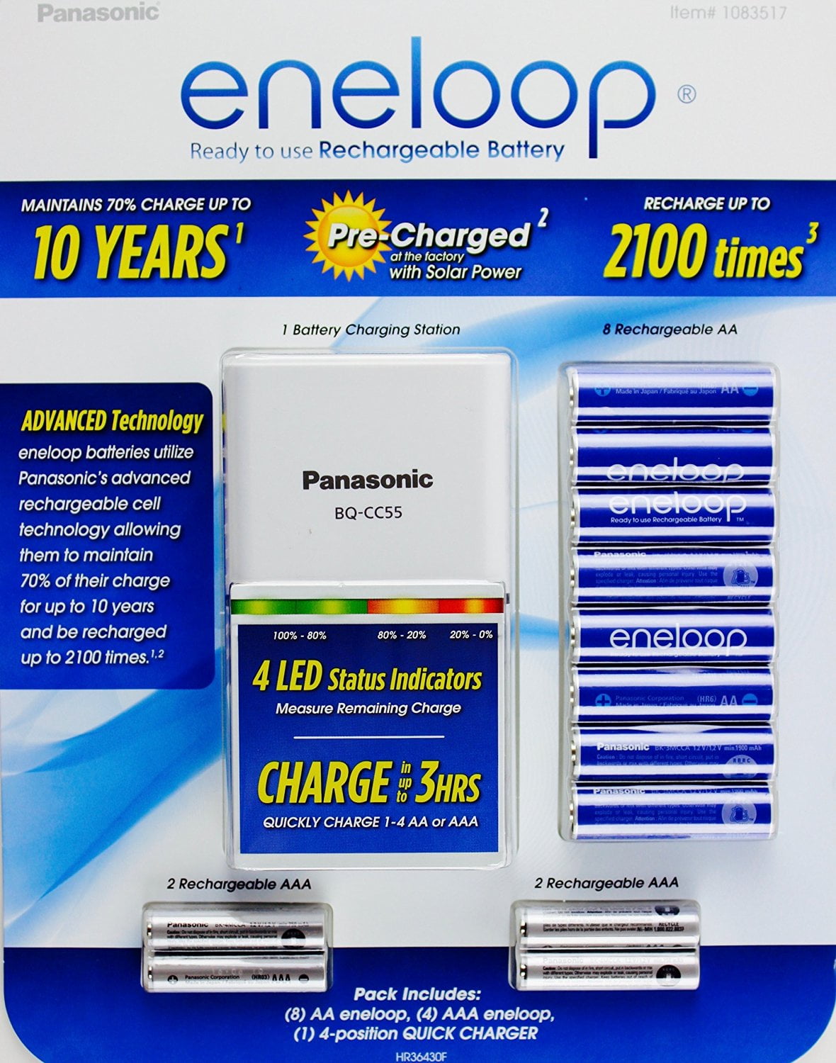 Panasonic Eneloop Rechargeable Battery Power Station (12 Pack, 8 AA and 4 AAA with Quick Charger) n65to