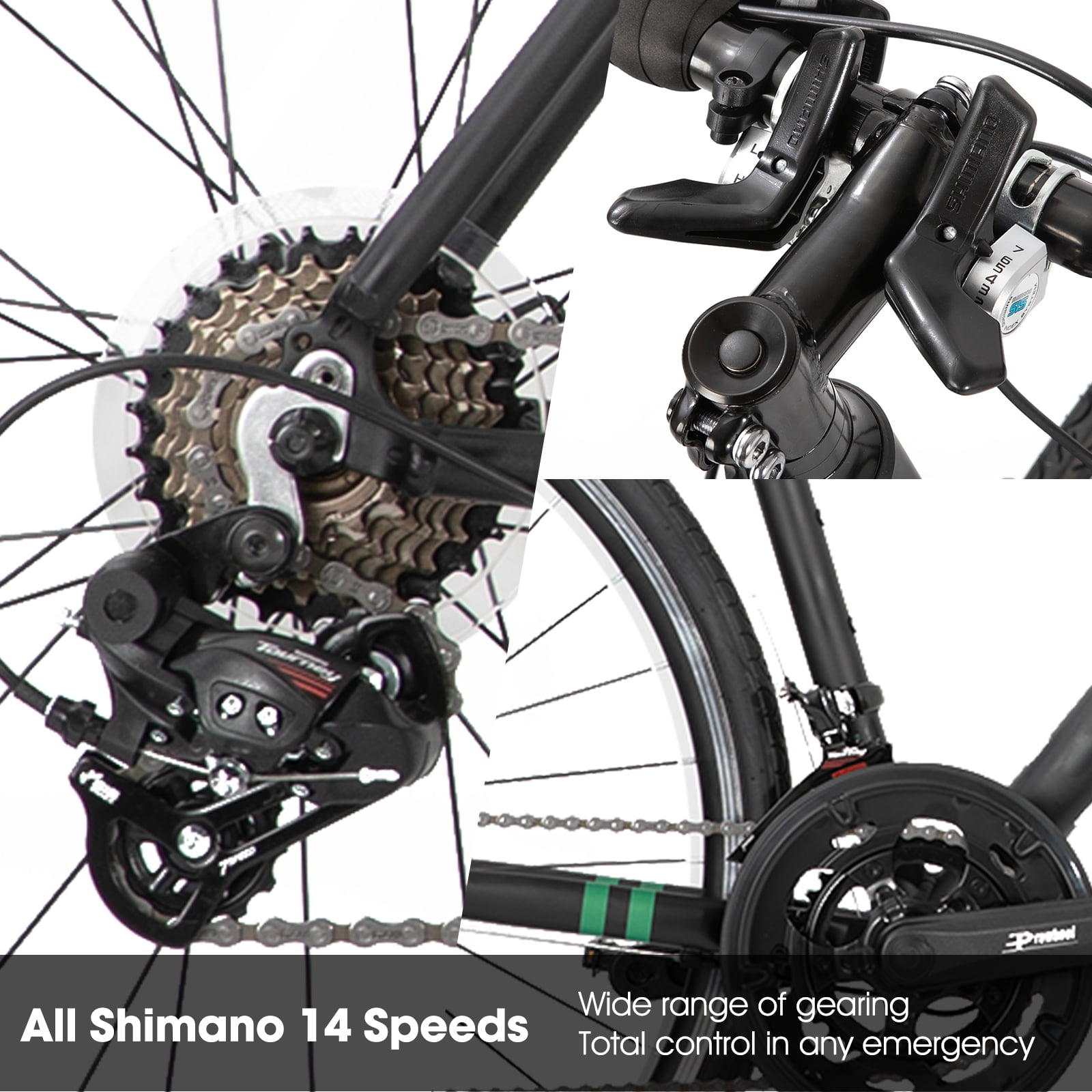 Hiland Aluminum Road Bike, 14-Speed Shimano Drivetrain, Racing Bicycle for Men (Black, 53cm Frame) etx9o - Image 3